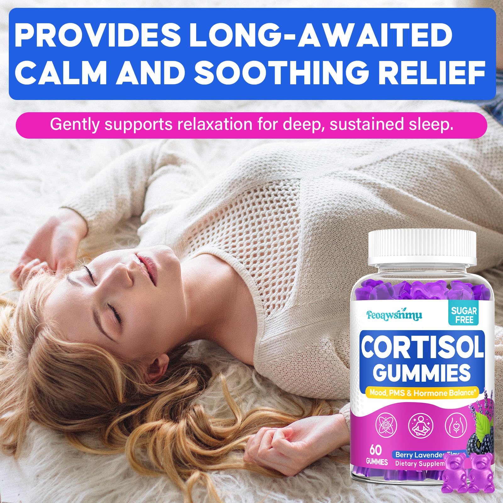 Feoawsnmu cortisol-women gummies with ashwagandha for stress resilience.