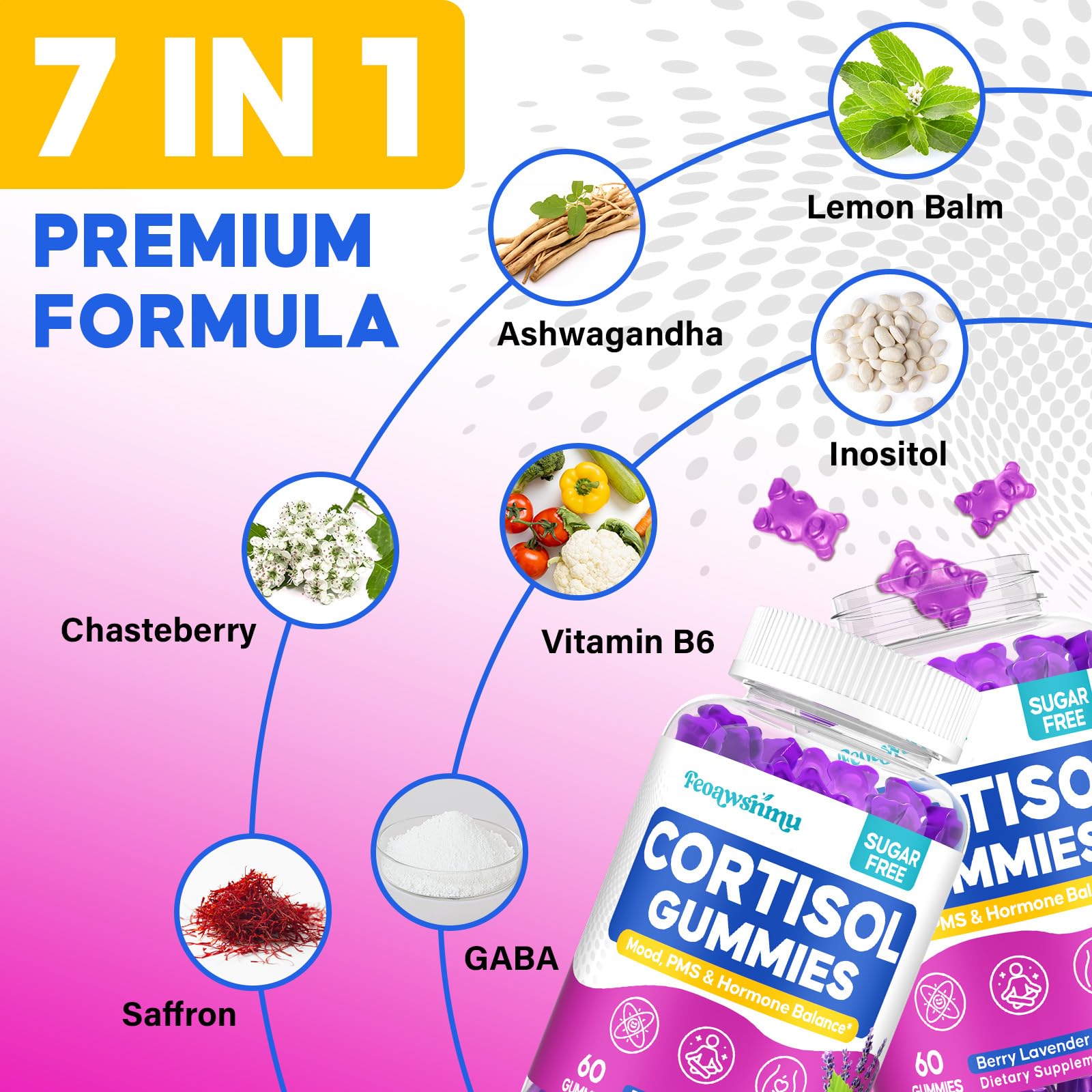 Feoawsnmu cortisol-women gummies on desk for quick office support.