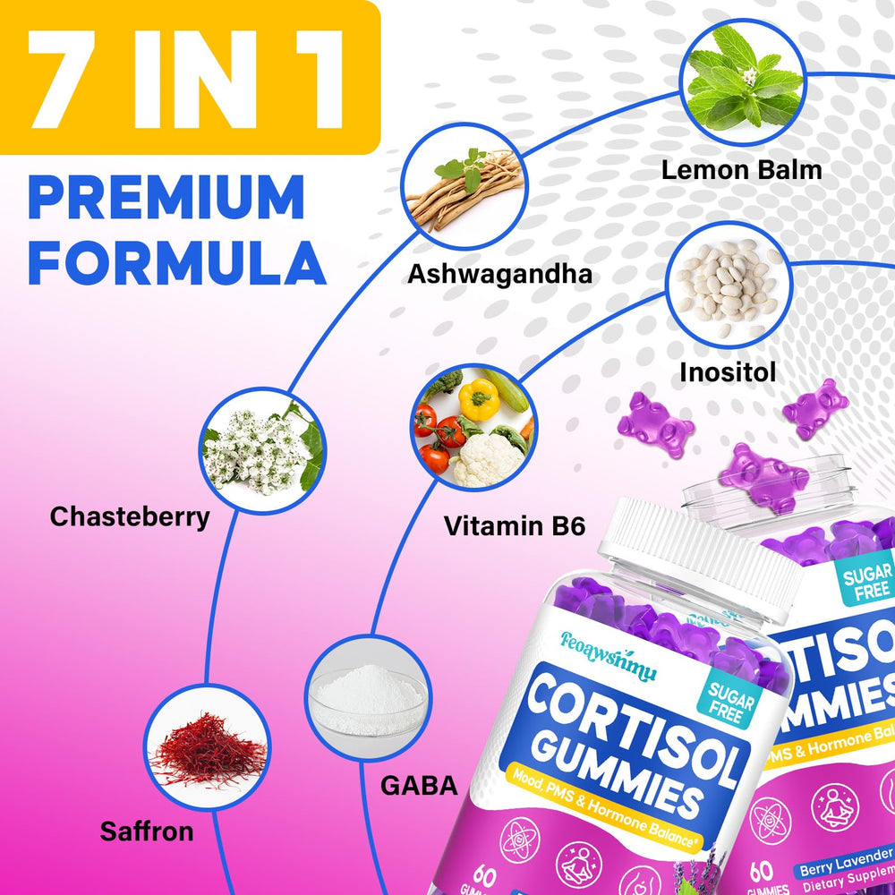 Feoawsnmu cortisol-women gummies on desk for quick office support.