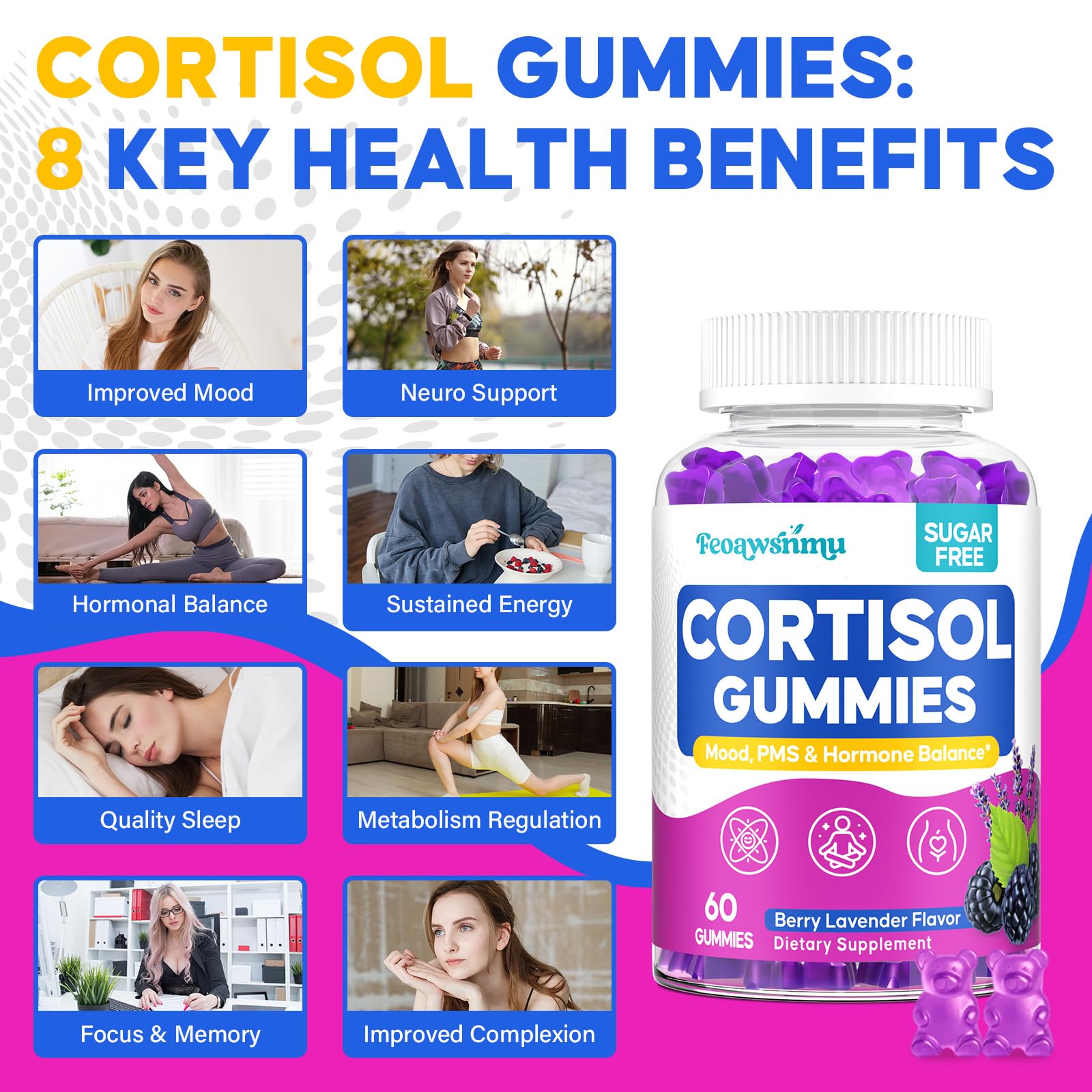 Feoawsnmu cortisol-women gummies soft chewy texture for easy use.
