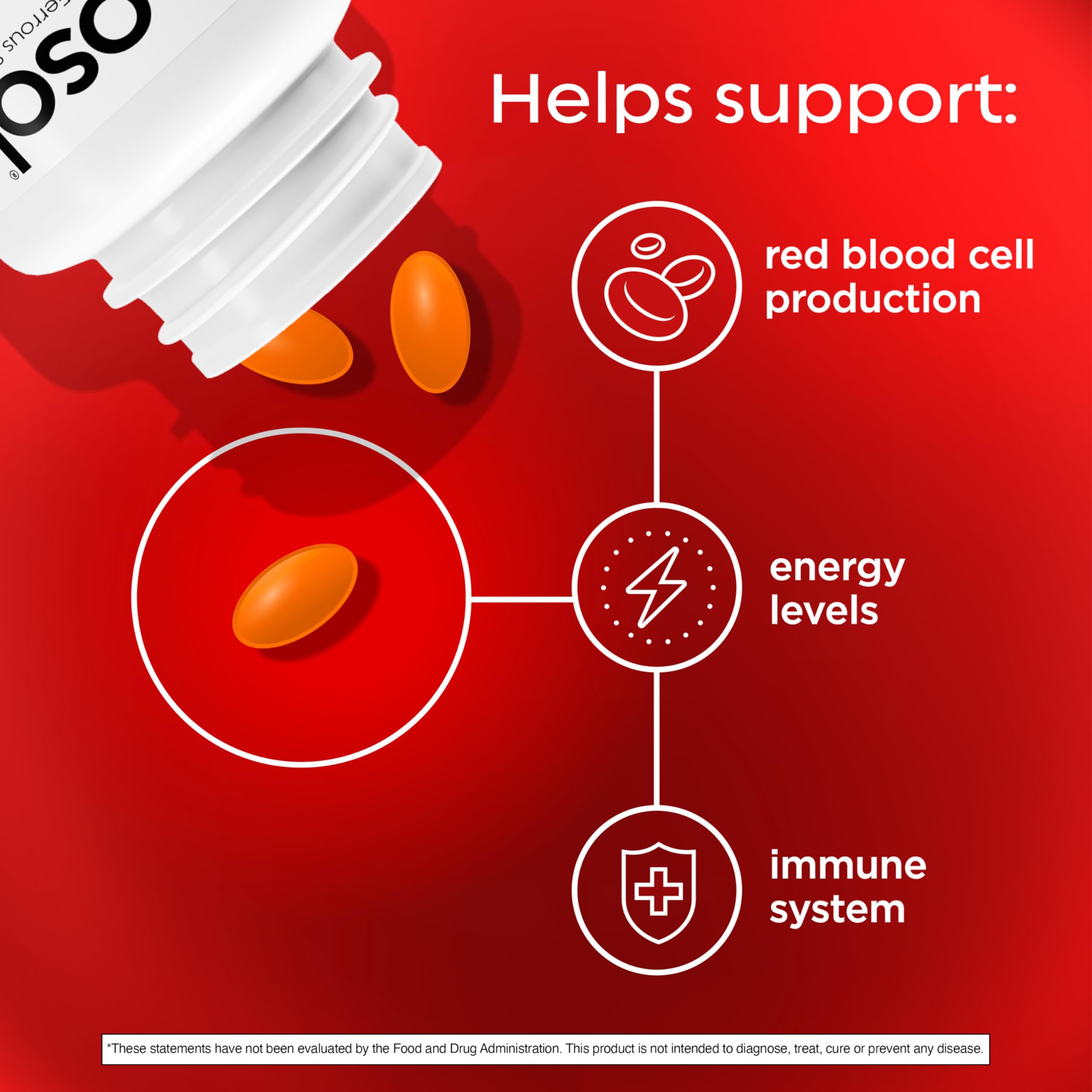Feosol Complete caplet beside glass of water for daily use.