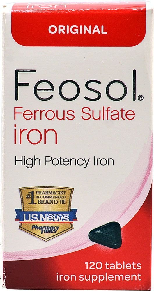 Feosol Ferrous Sulfate Iron Tablets Original 120-count bottle for daily iron support