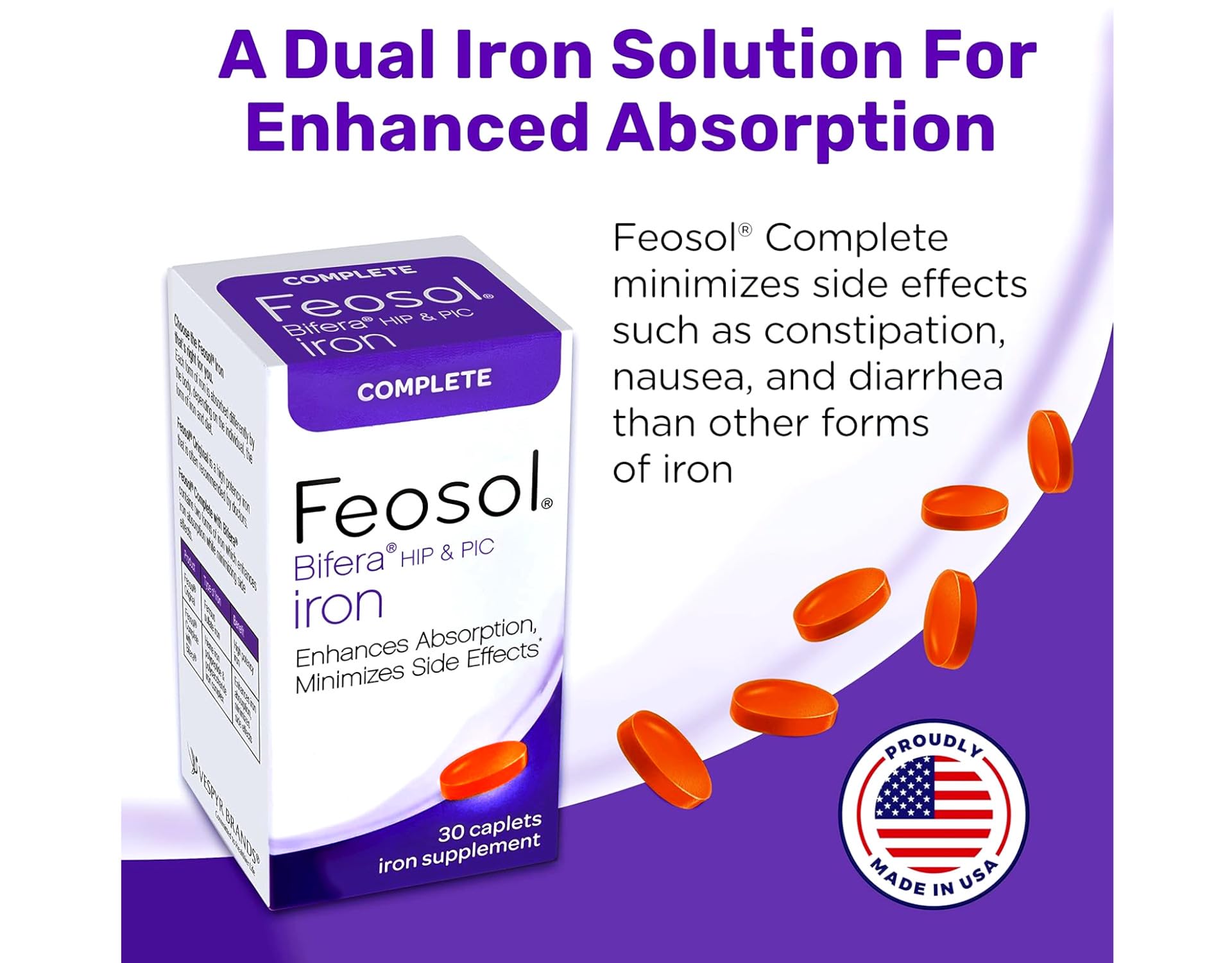 Feosol Made in USA label emphasizes domestic production quality