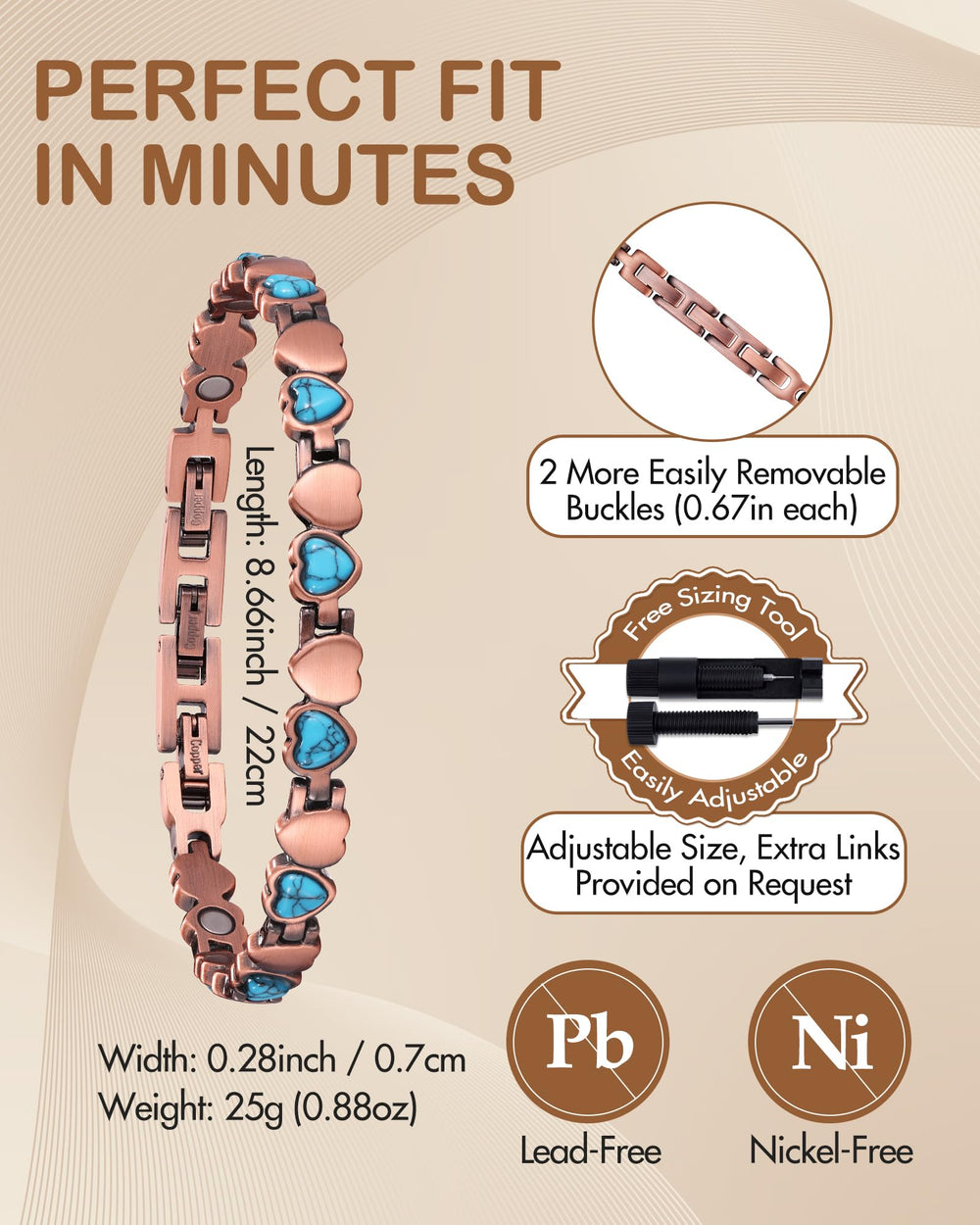 Feraco bracelet with 3800 gauss magnets embedded for daily support.