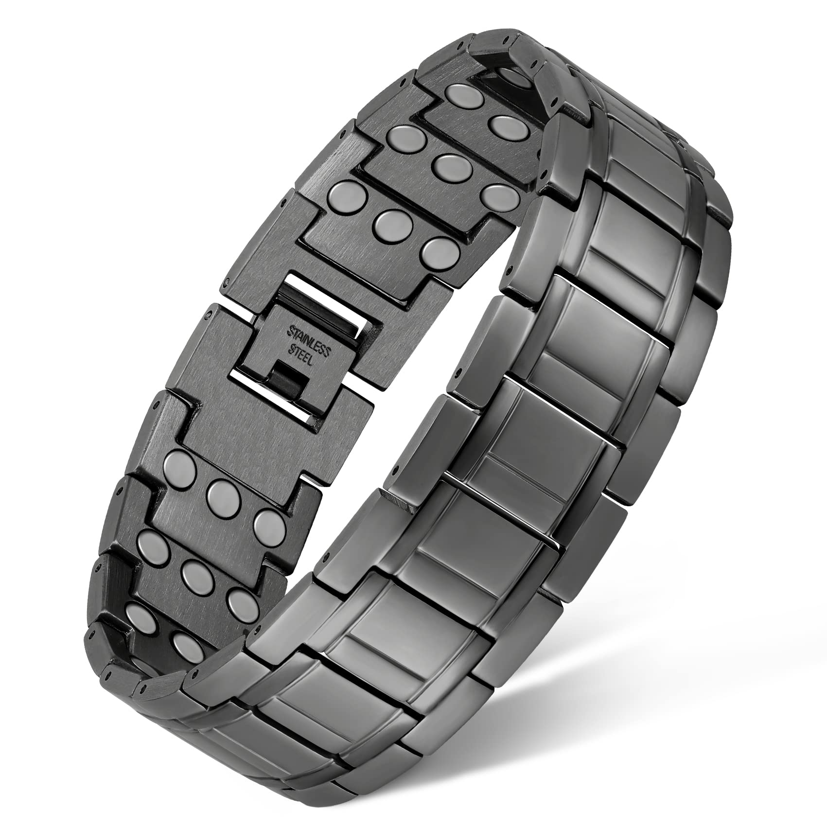 Feraco 3X magnetic bracelet front view with three-row design for everyday masculine style.