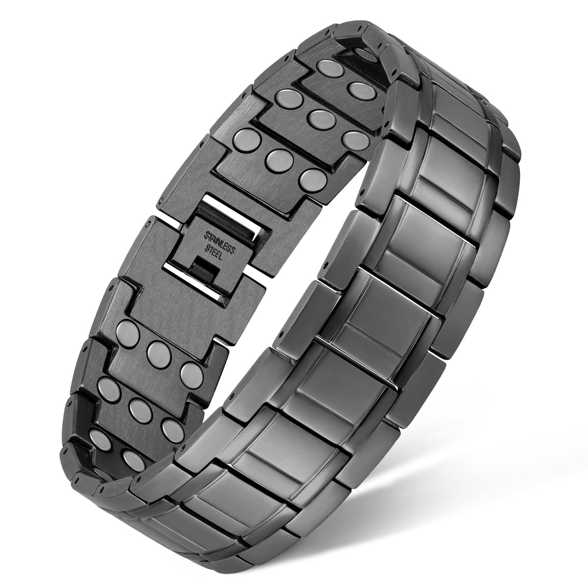Feraco 3X magnetic bracelet front view with three-row design for everyday masculine style.