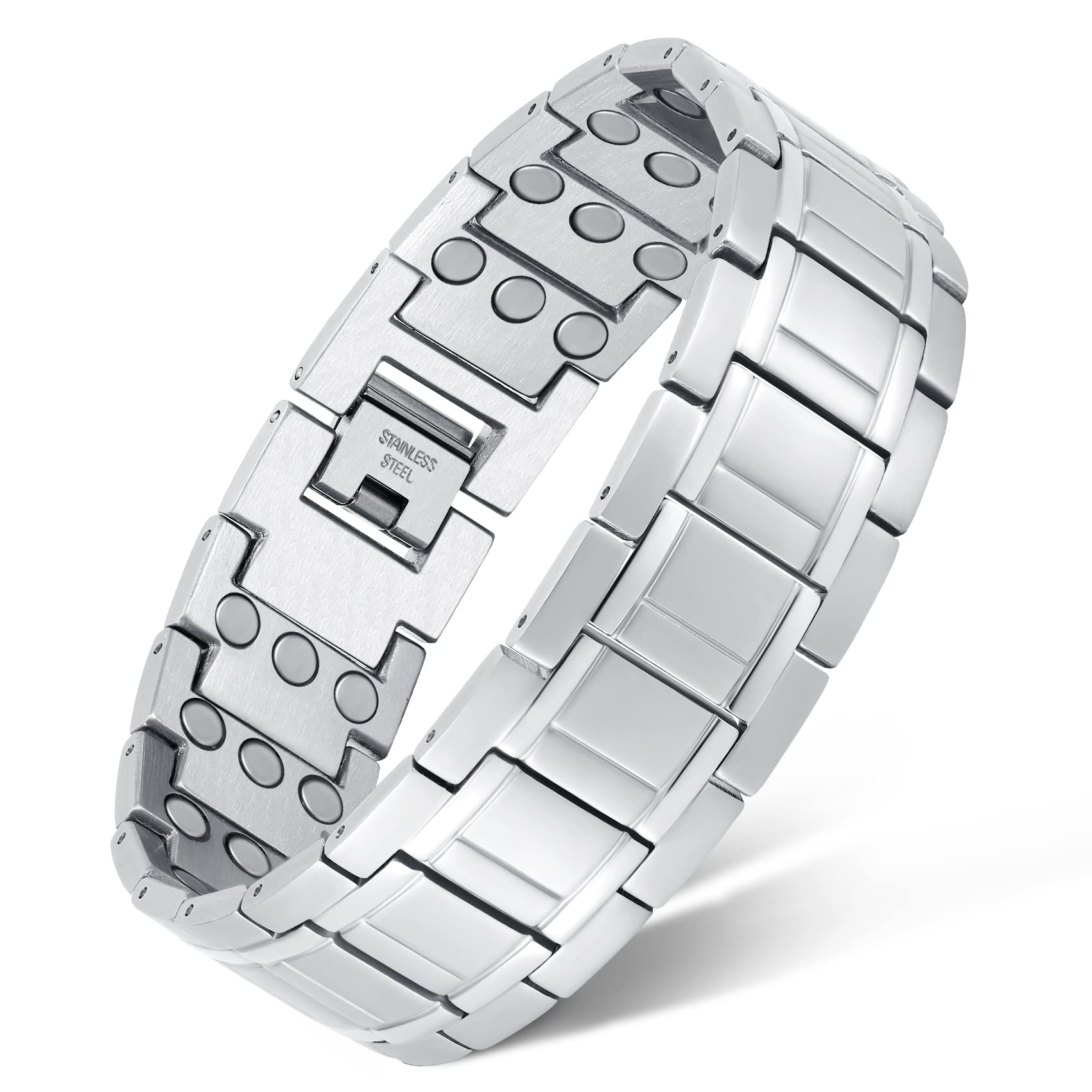 Feraco 3X Magnetic Bracelet closeup shows gunmetal finish and magnet-rich design.