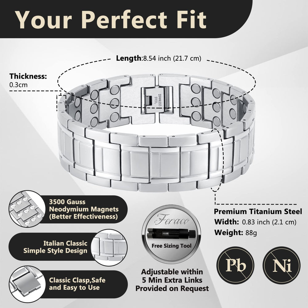 Feraco 3X Magnetic Bracelet links detail highlights triple wide links for masculine style.