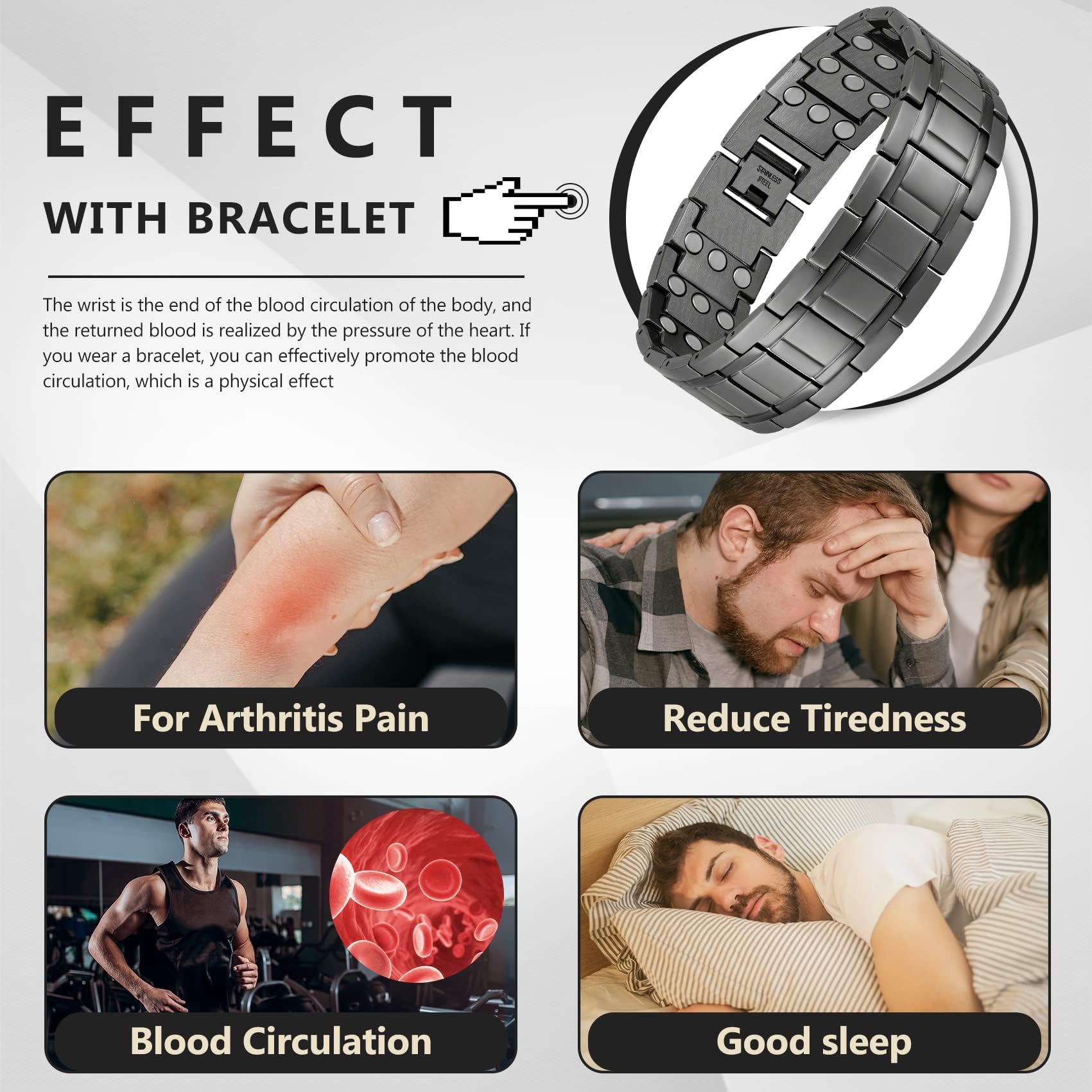 Feraco titanium steel detail highlights hypoallergenic, durable materials.