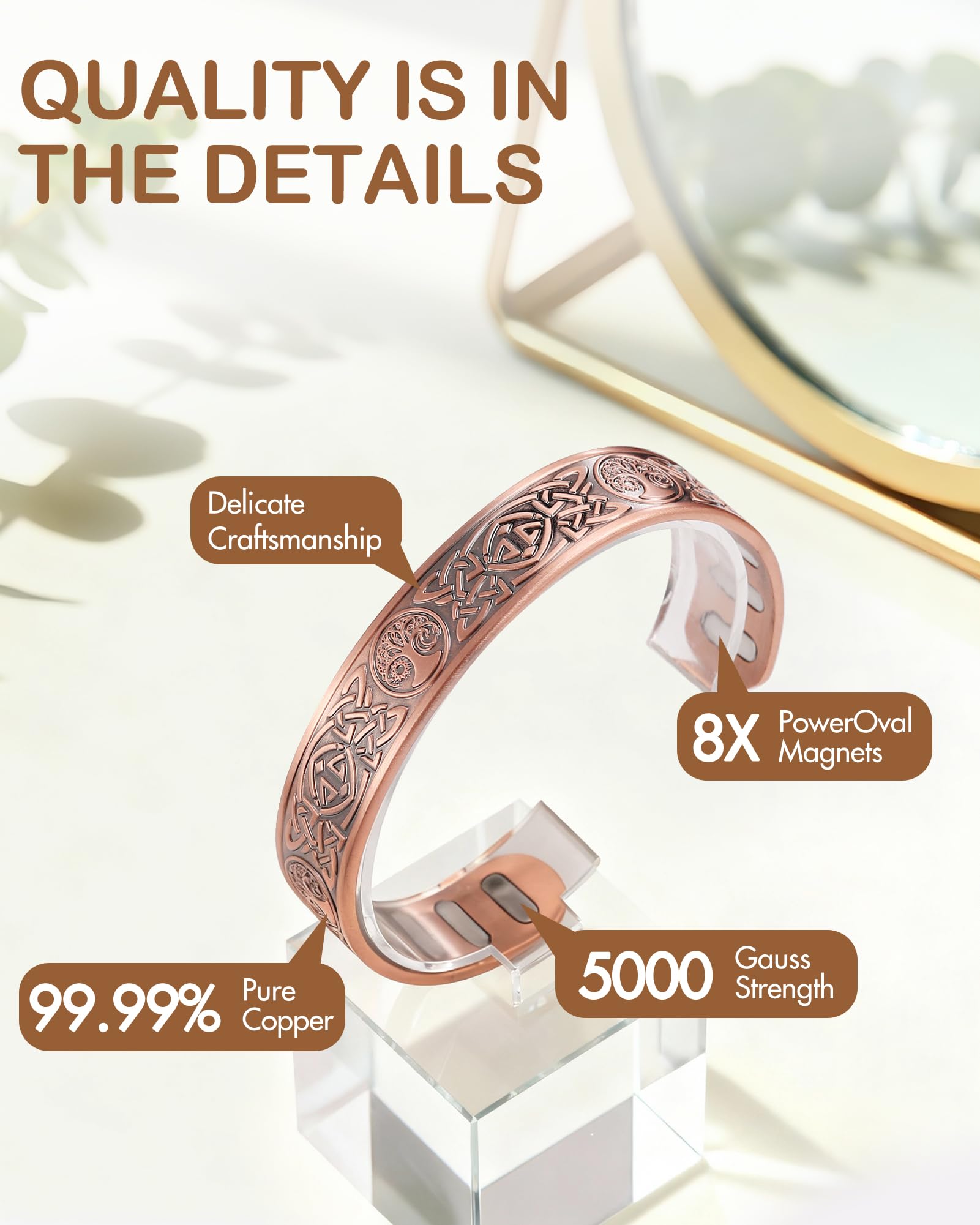 Feraco magnetic bracelet 5000 gauss close-up with visible magnets