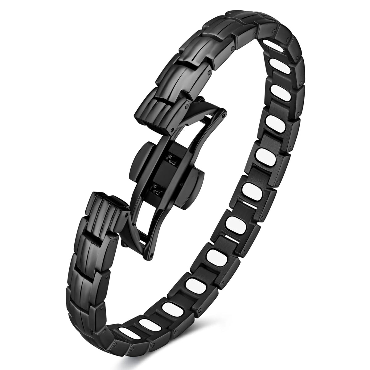 Feraco 5X strength magnetic bracelet for women in black close-up showcases powerful magnets