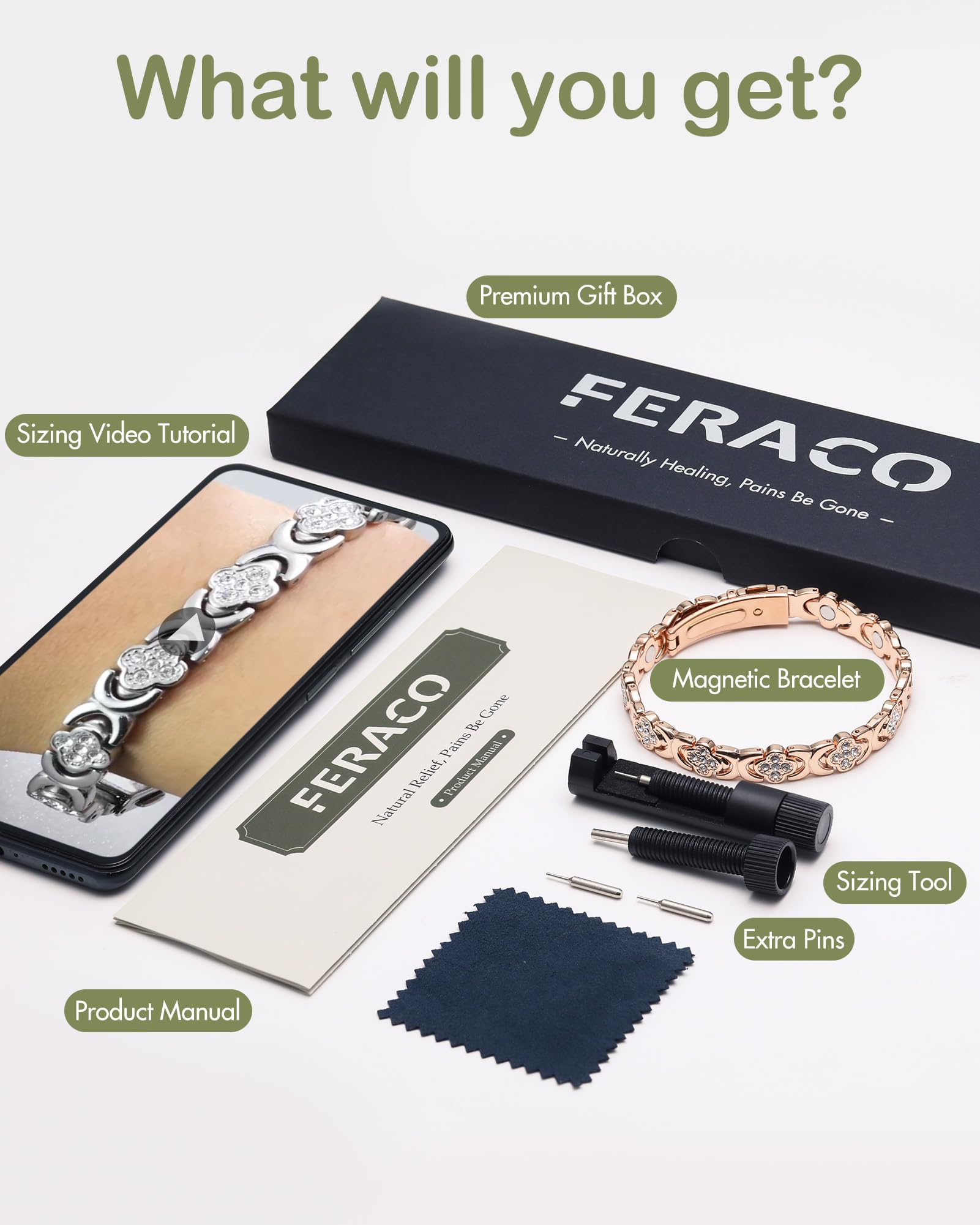 Feraco adjustable bracelet includes sizing tool for a perfect fit