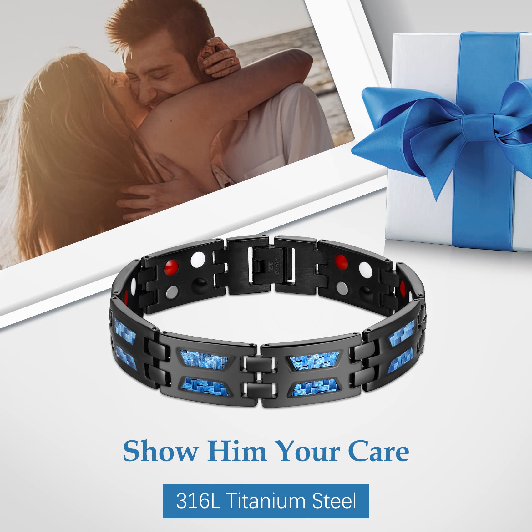 Feraco adjustable magnetic bracelet with sizing tool for precise fit.