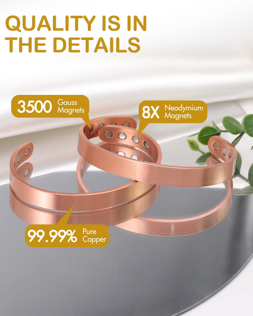 Feraco adjustable magnetic bracelet open design showing easy resizing.