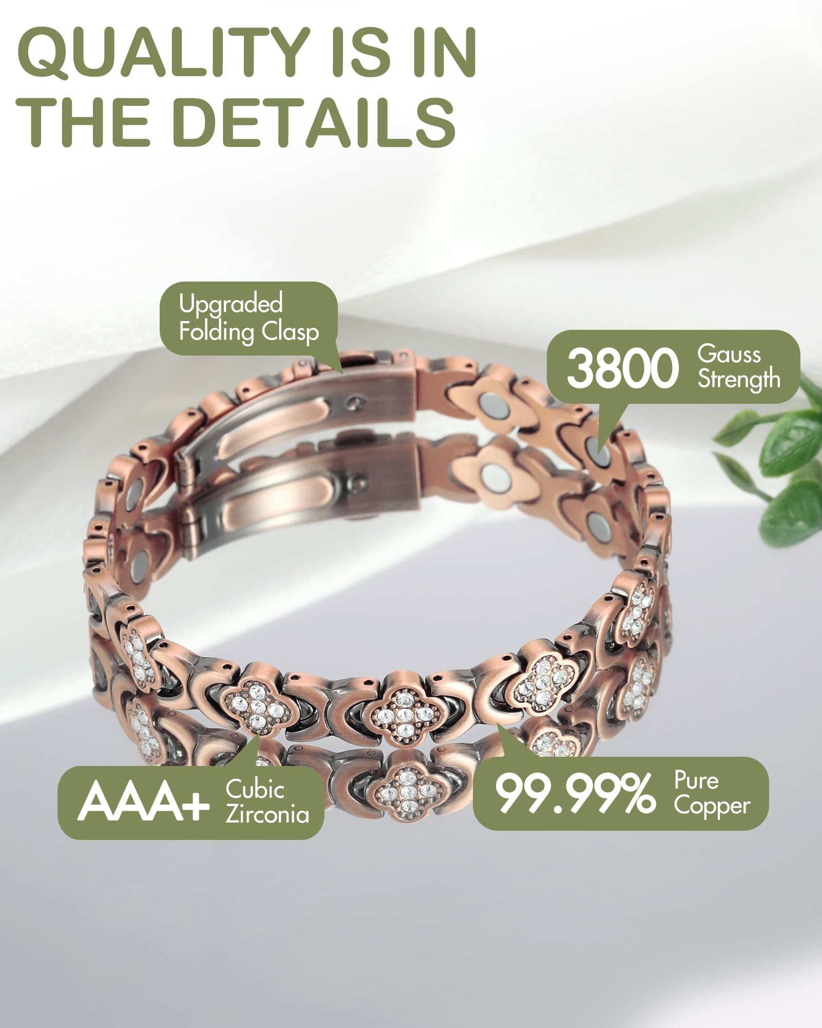 Feraco adjustable sizing tool included for a tailored fit on the bracelet.