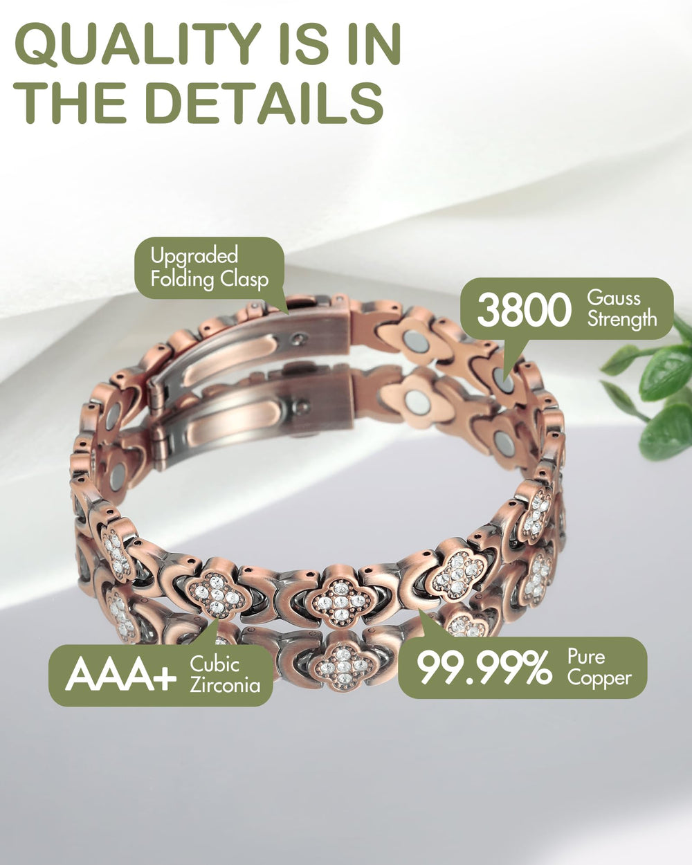 Feraco adjustable sizing tool included for a tailored fit on the bracelet.