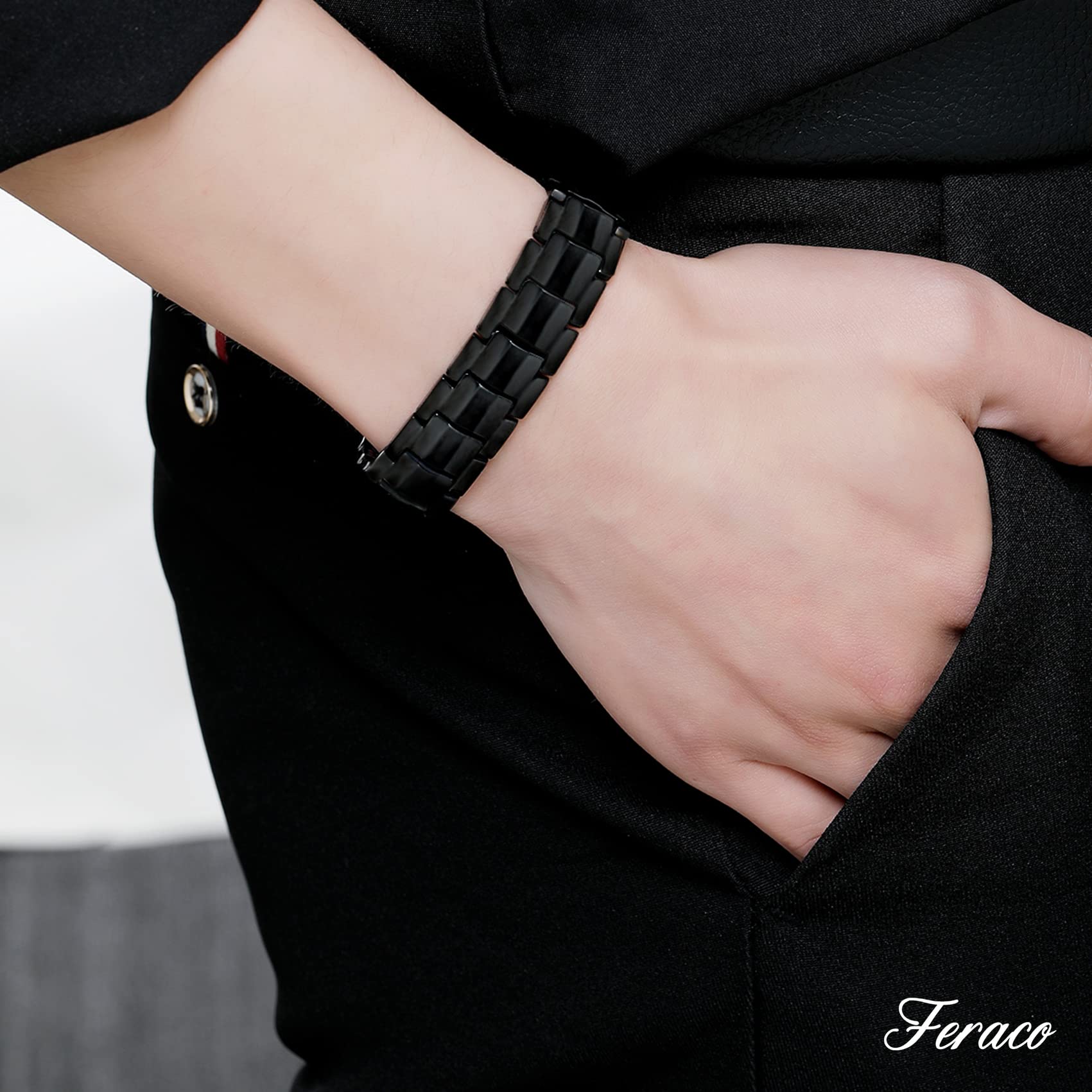 Feraco bracelet with black IP coating for scratch resistance