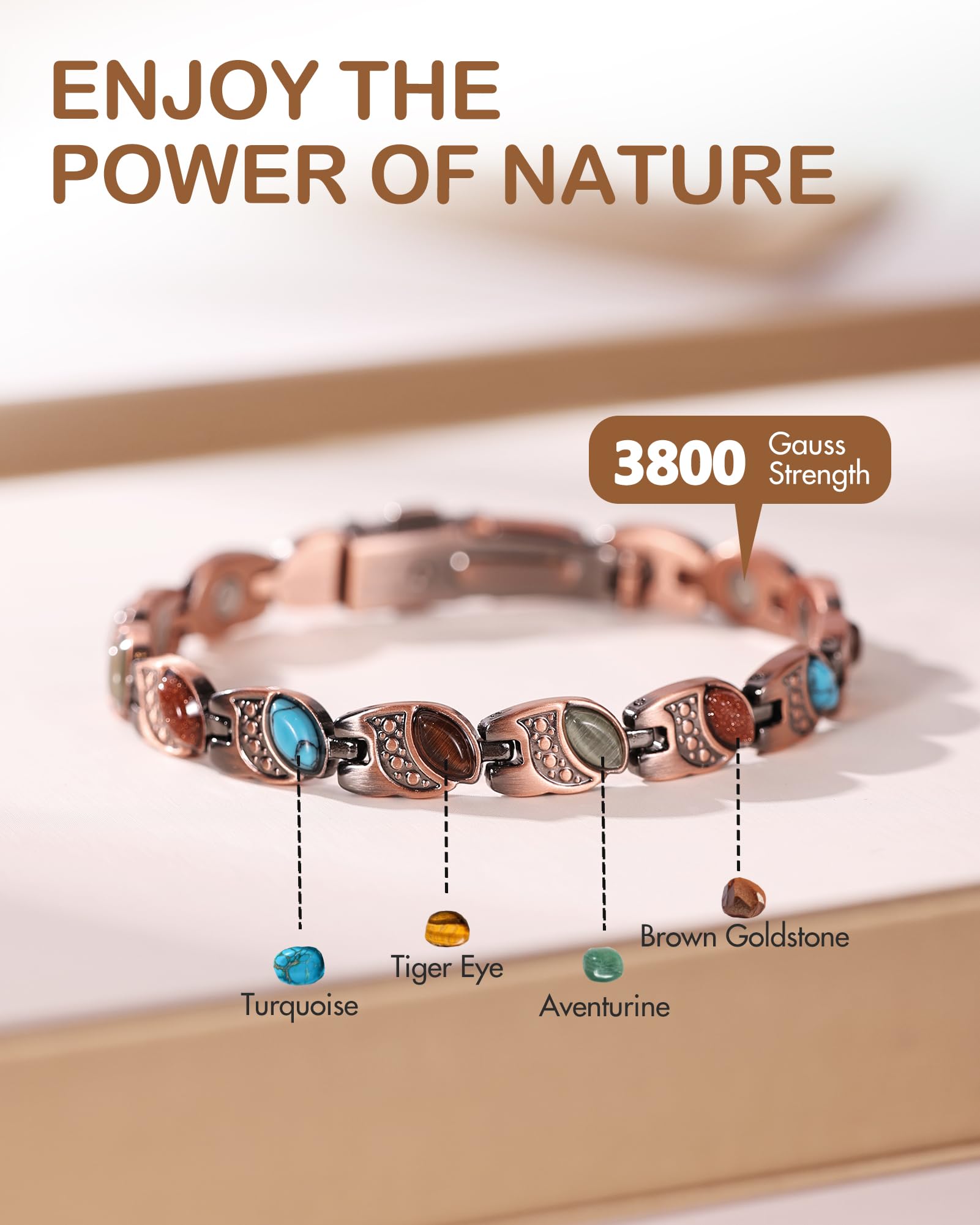 Feraco Bohemia Gemstone Magnetic Bracelet shows an eye-shaped setting for bold fashion.