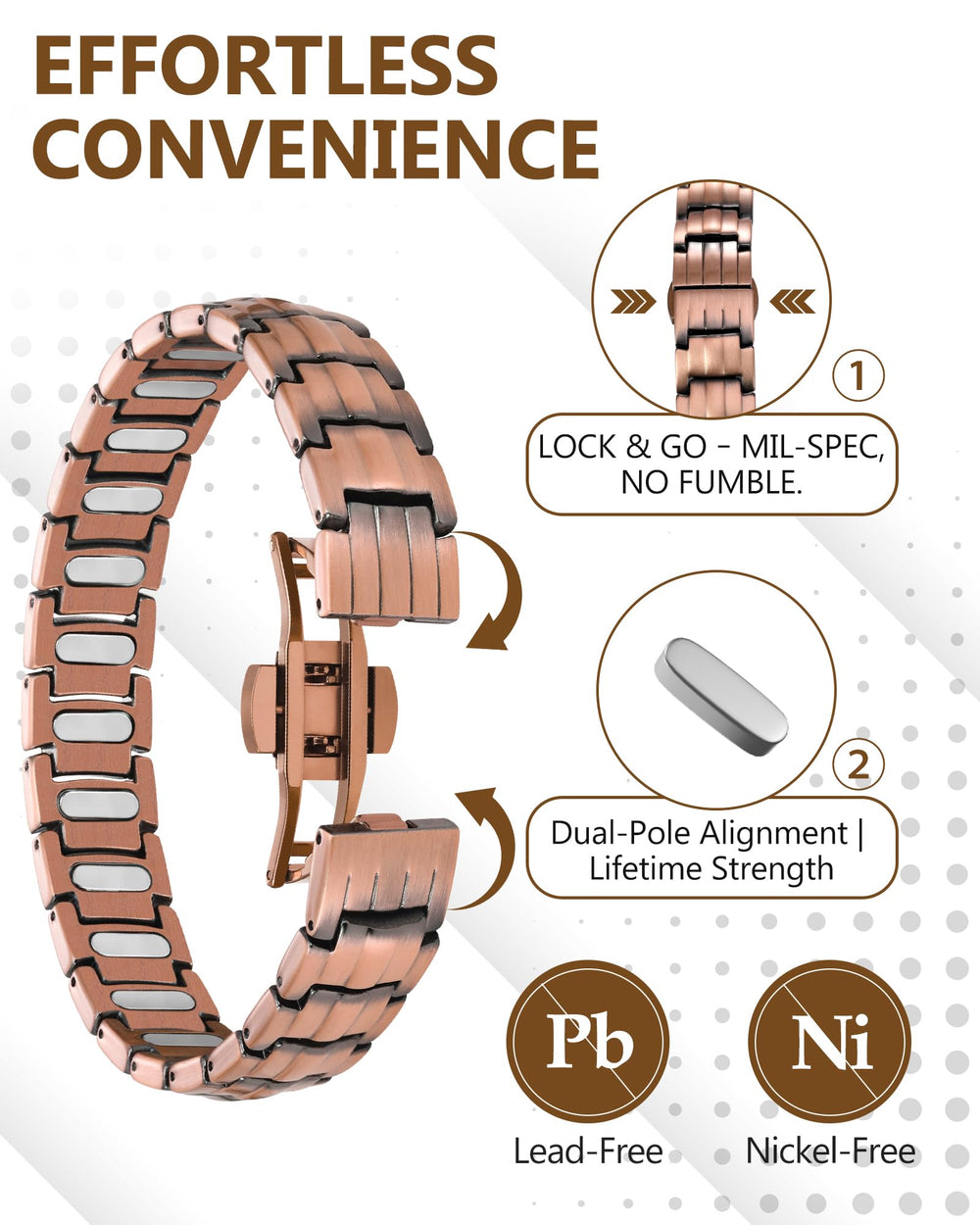 Feraco bracelet with stainless steel butterfly clasp for secure wear