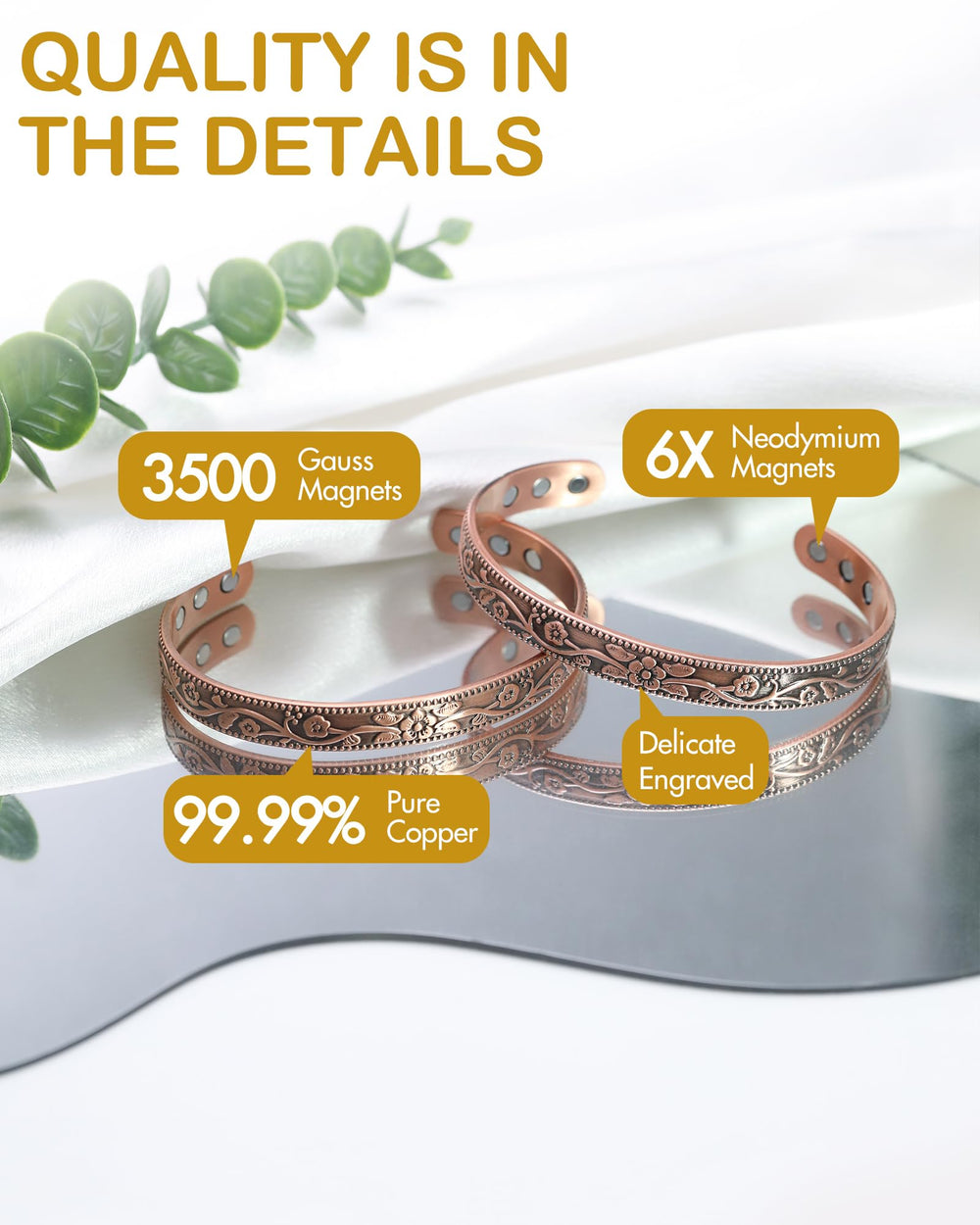 Feraco copper bracelet with 3500 Gauss magnets adds subtle magnetic detail