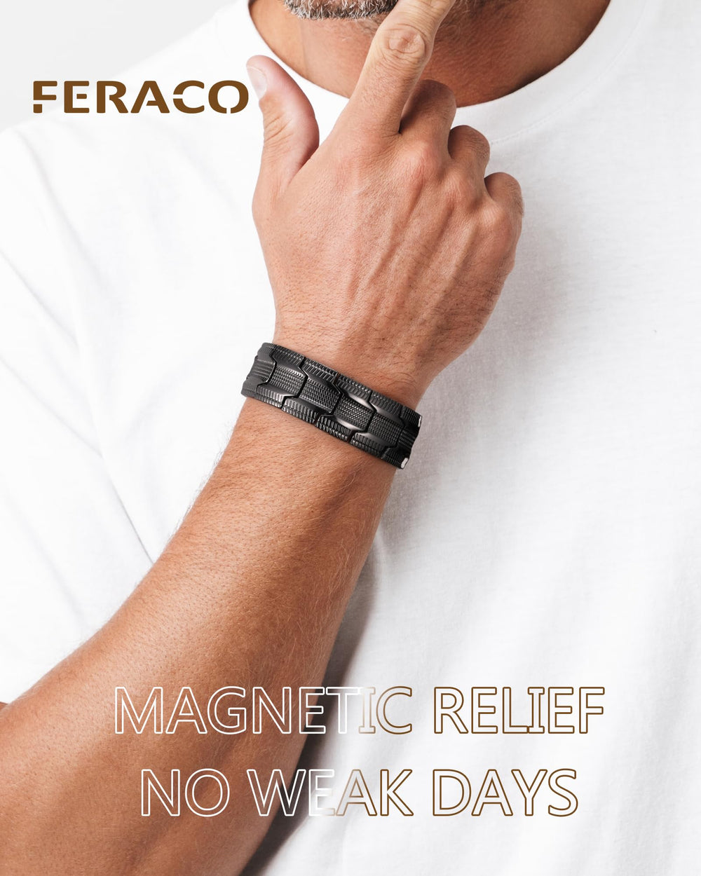 Feraco copper bracelet showing 3800 Gauss magnets for daily balance.