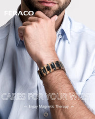 Feraco copper bracelet with 3800 Gauss magnets, closeup highlighting magnet-rich design.