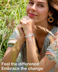 Feraco copper bracelet highlighting 99.99% pure copper for hypoallergenic comfort.