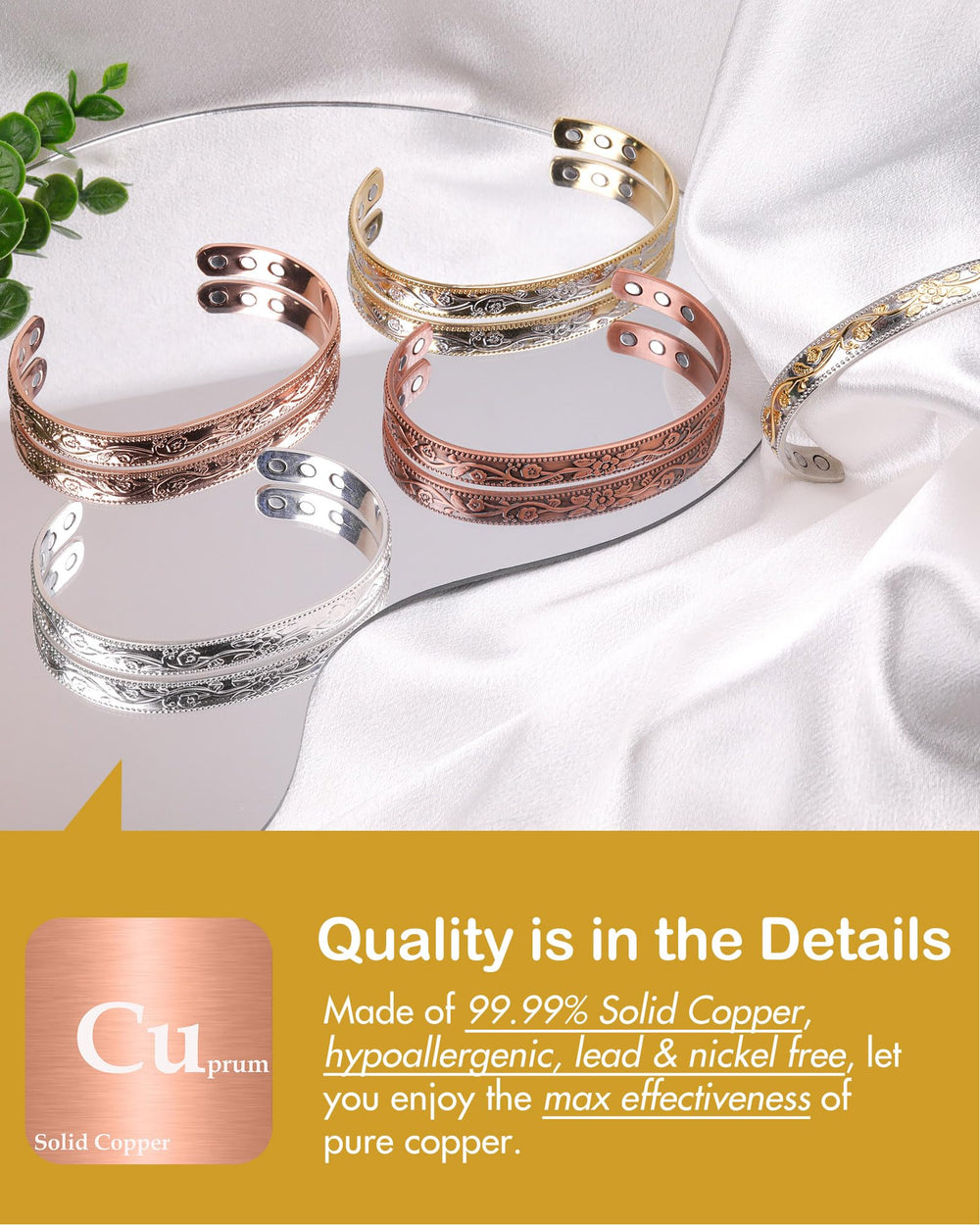 Feraco adjustable open-fit copper bracelet fits most wrists