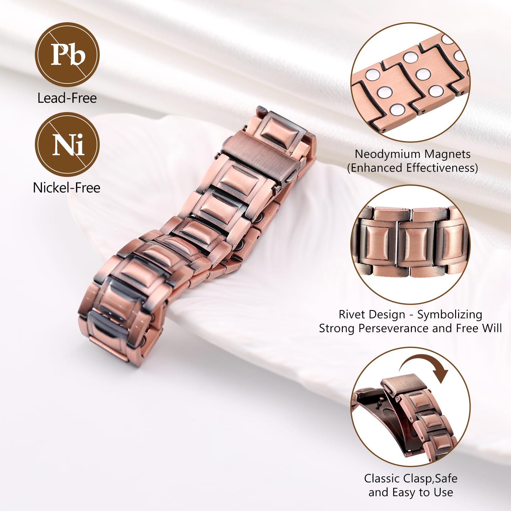 Feraco adjustable copper bracelet size with link removal tool