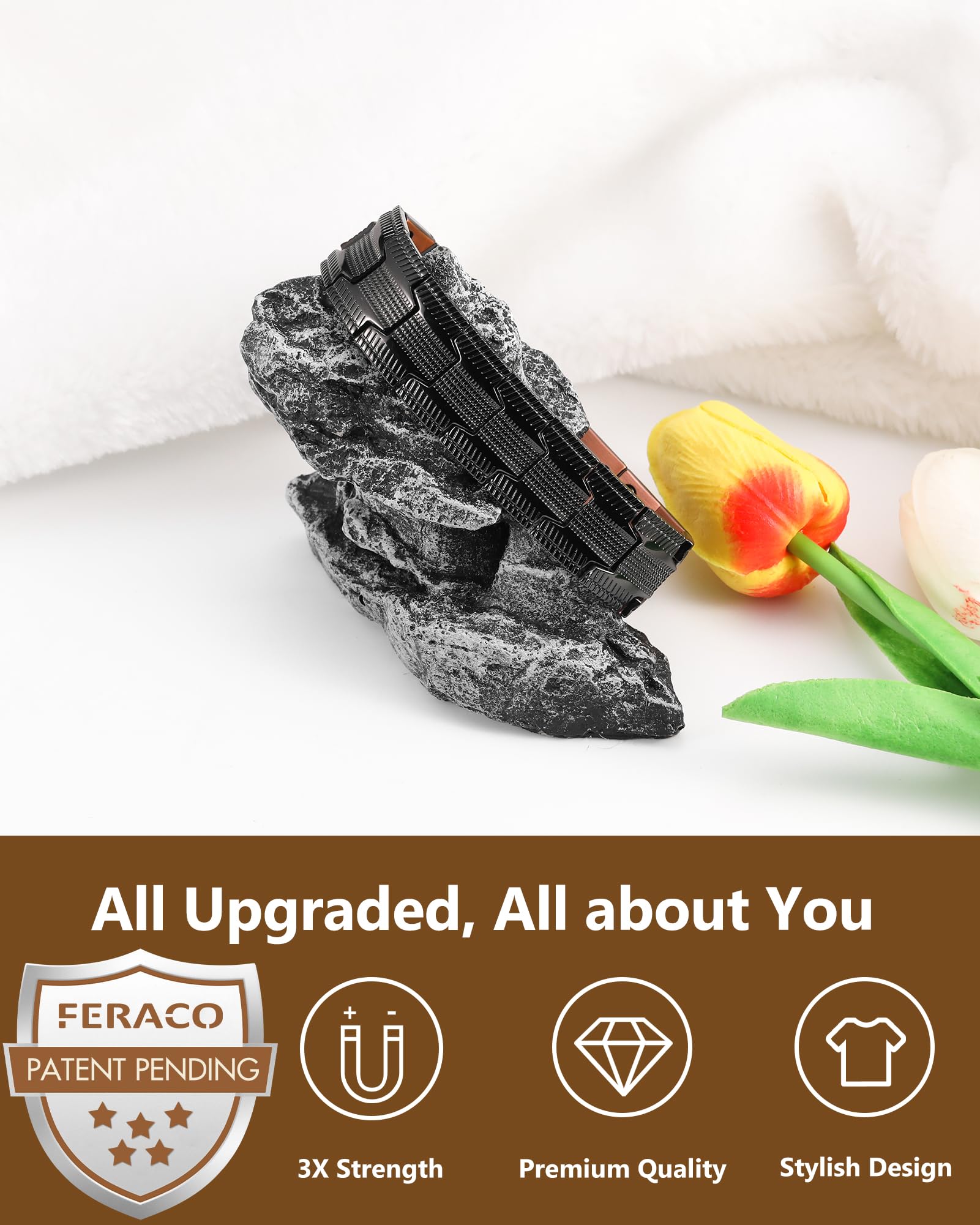 Feraco adjustable copper bracelet with sizing tool for a perfect fit.