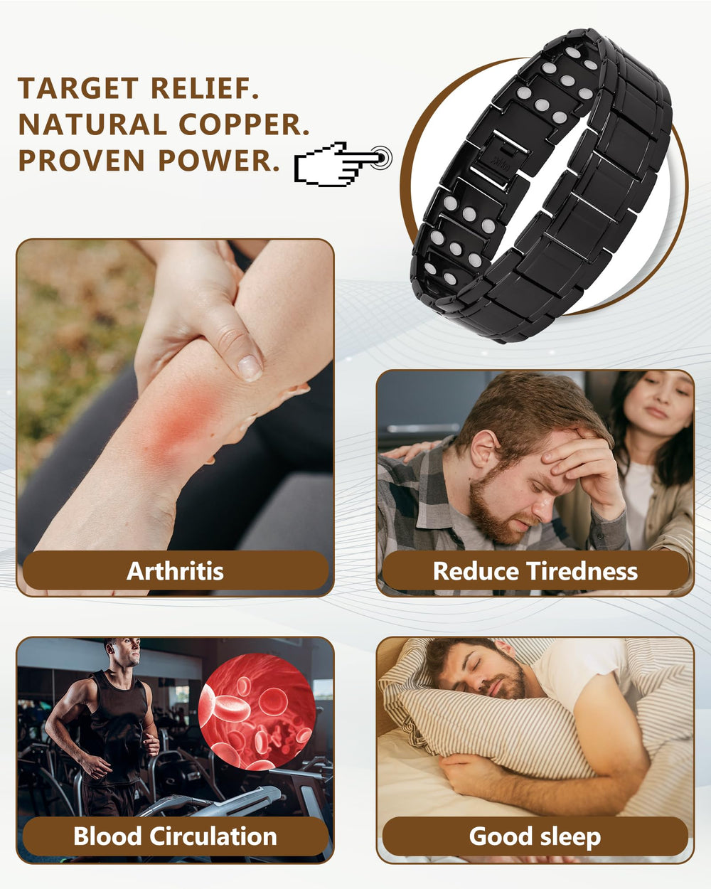 Feraco copper bracelet adjustment tool closeup demonstrates easy sizing for a secure fit.