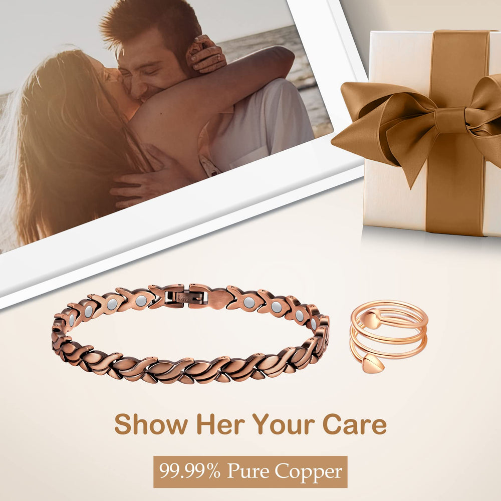 Feraco Copper Bracelet adjustment tool highlights easy resizing for a secure fit.