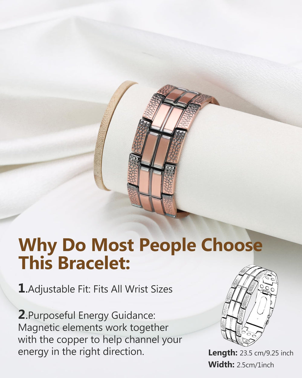 Feraco copper bracelet classic design silhouette suitable for formal looks.