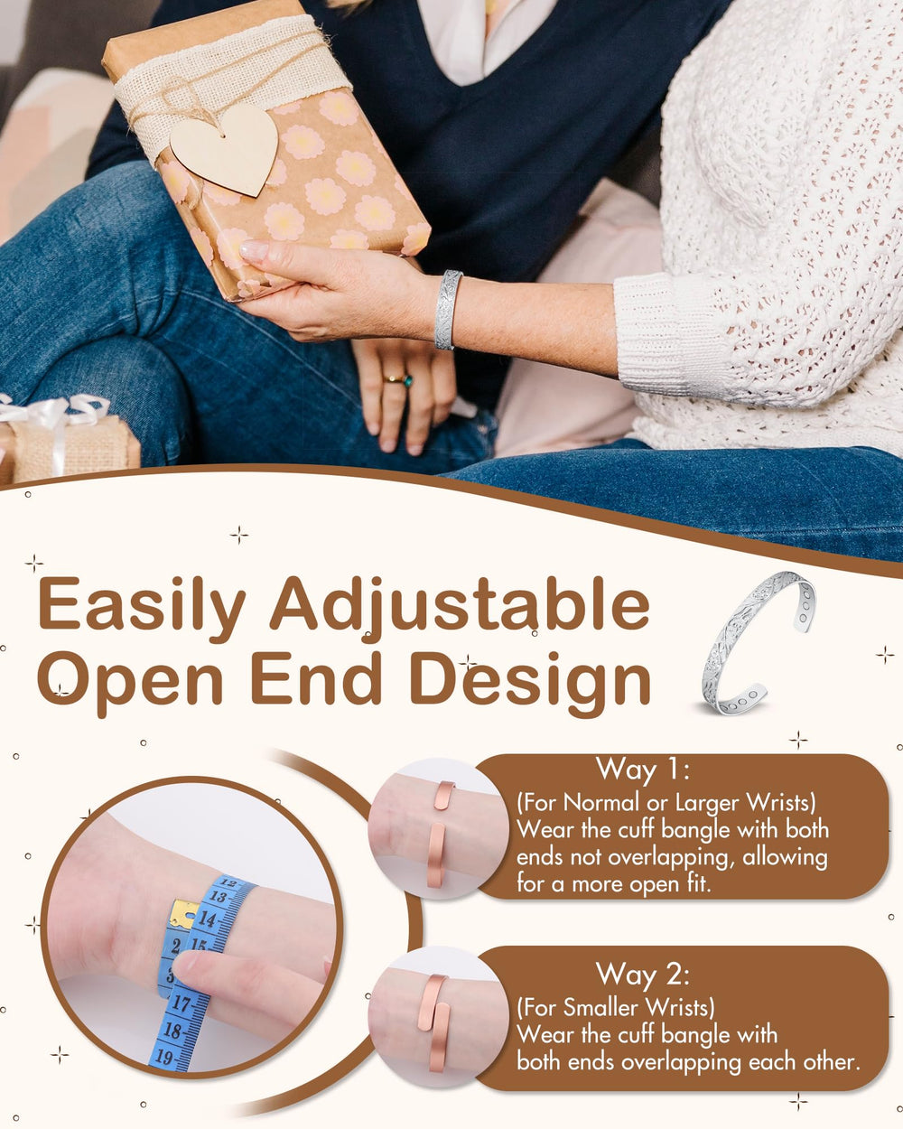 Feraco copper bracelet is hypoallergenic and nickel-free for sensitive skin.