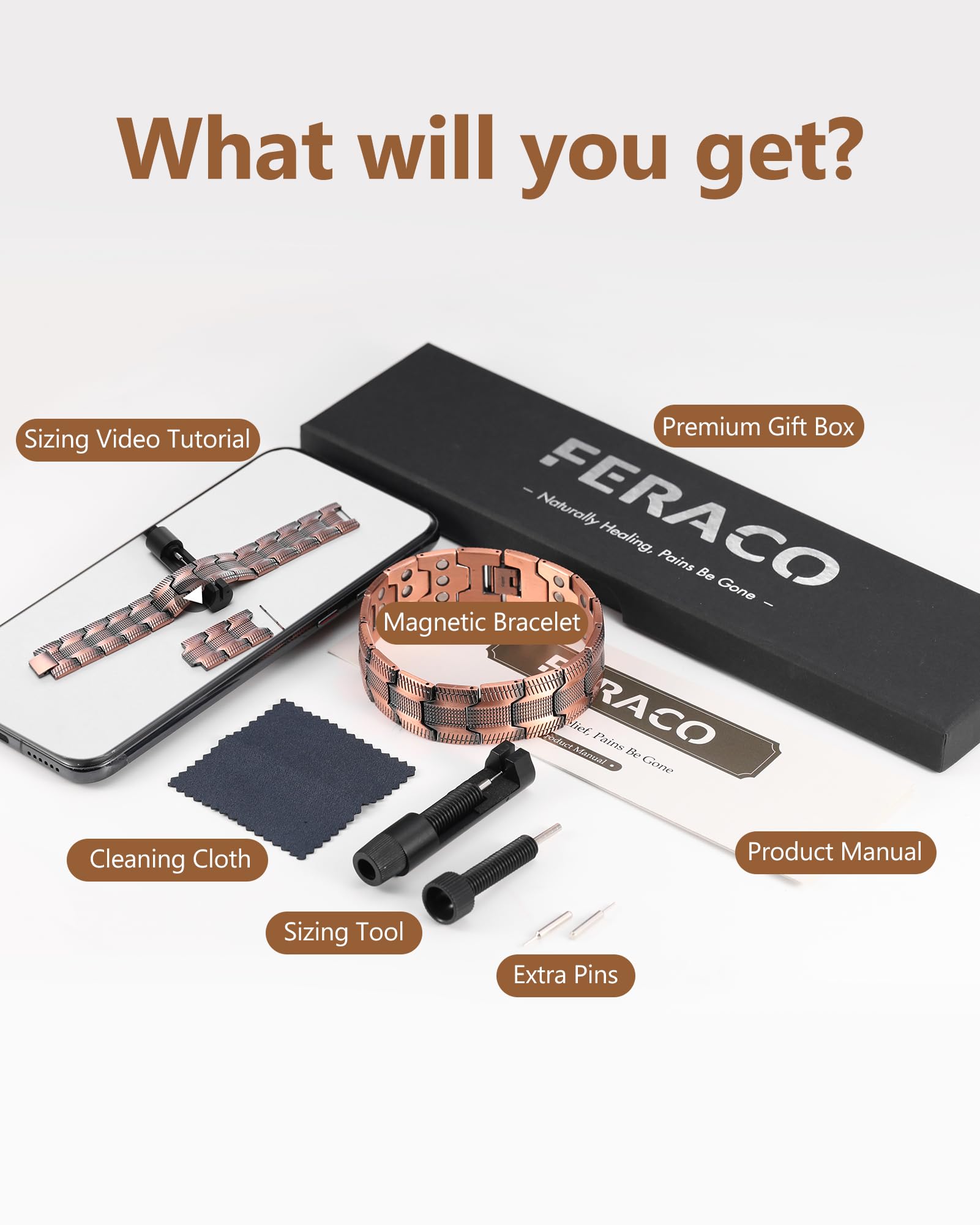 Feraco copper bracelet magnetic assembly designed to balance energy flow