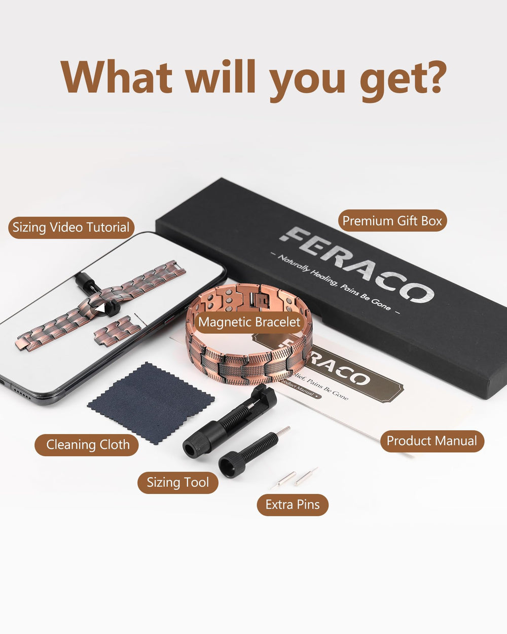 Feraco copper bracelet magnetic assembly designed to balance energy flow