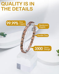 Feraco copper bracelet with magnets inside shows integrated magnets for potential comfort.