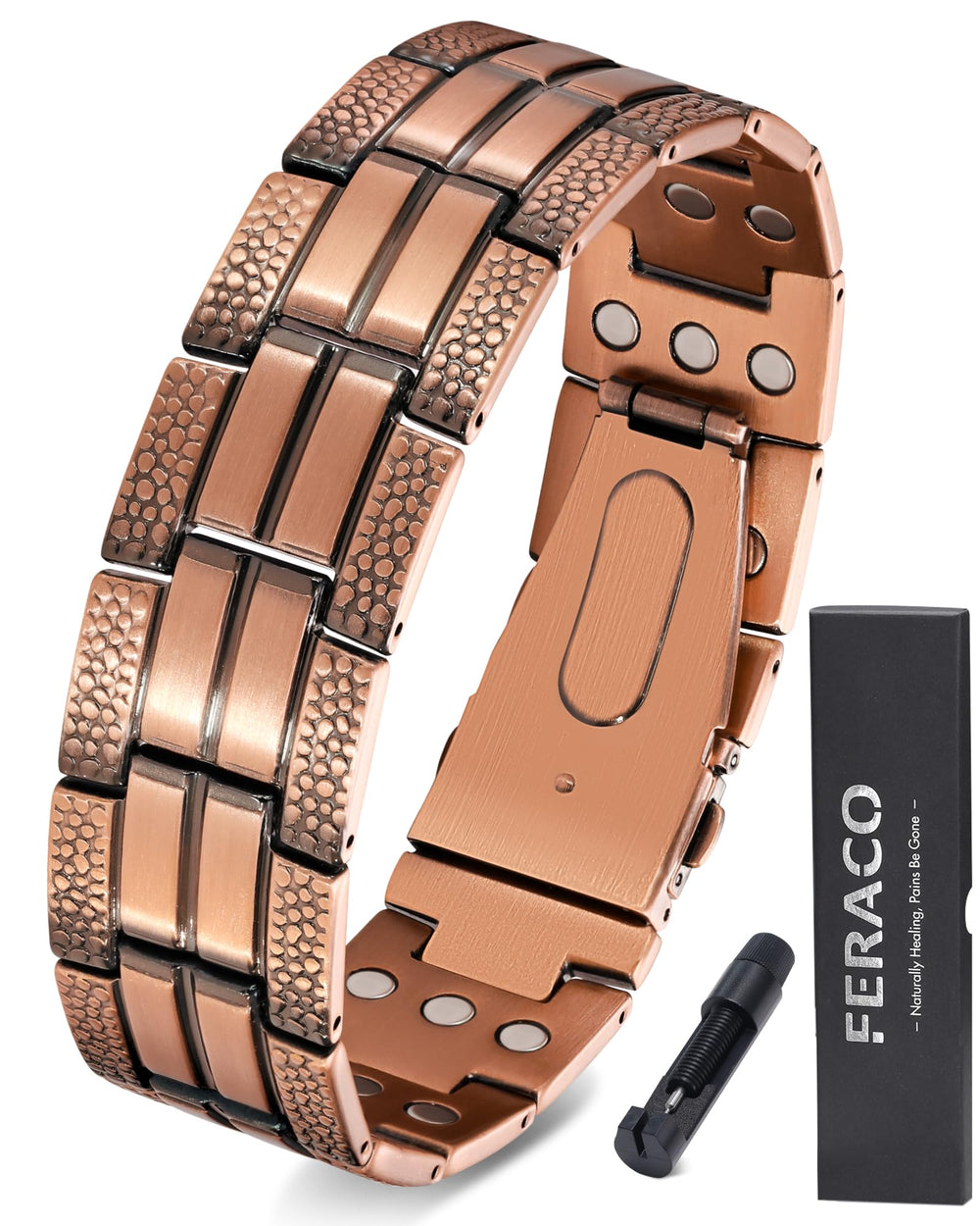 Feraco copper bracelet for men closeup highlights premium finish and comfortable fit.