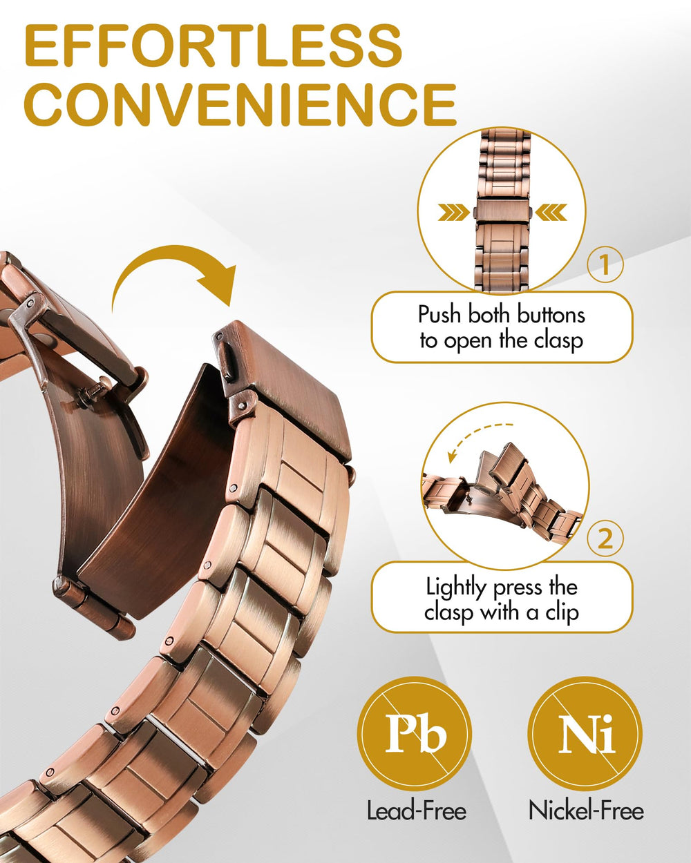 Feraco Copper Bracelet on wrist shows comfortable, adjustable sizing.