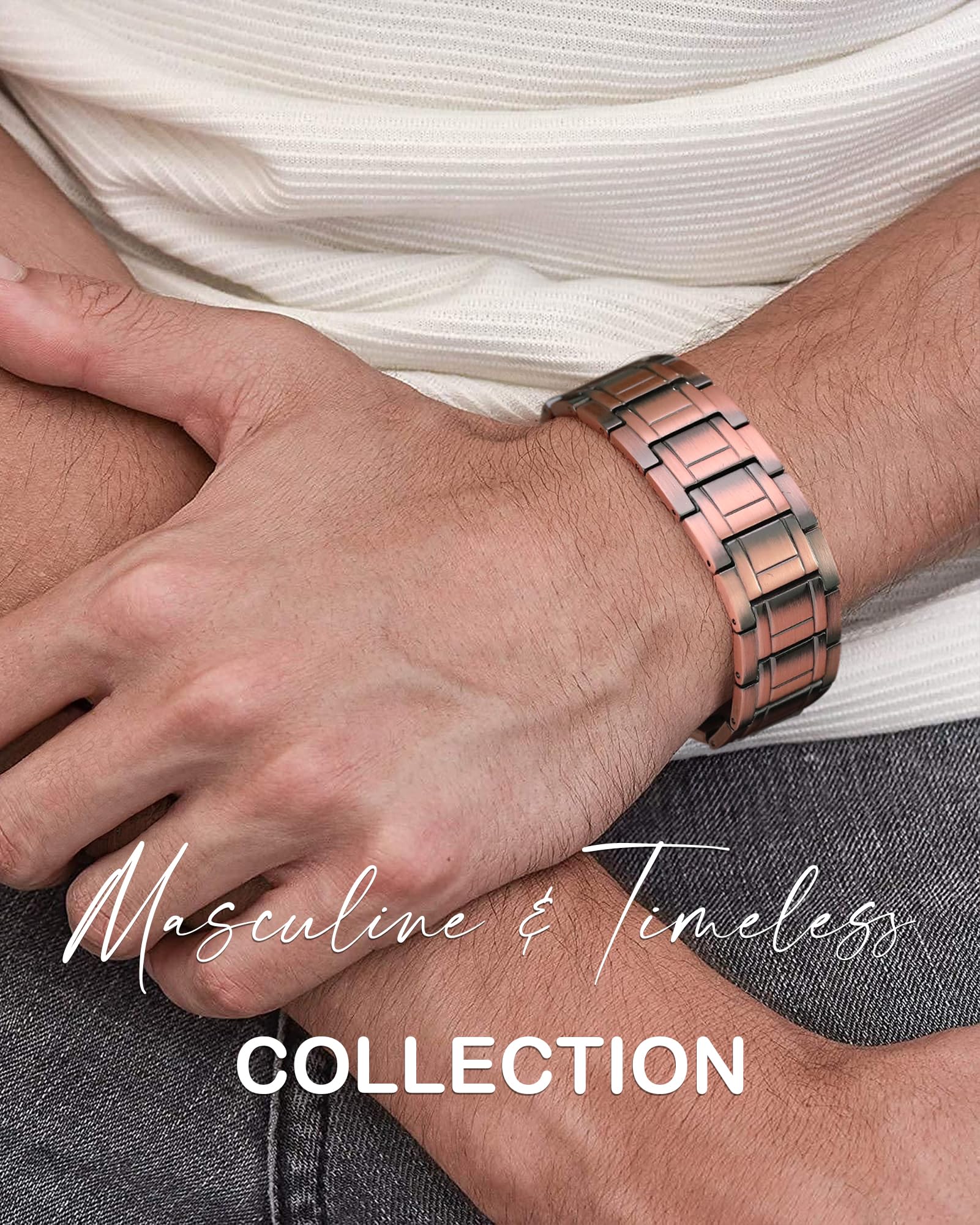 Feraco Copper Bracelet classic design suits casual and formal looks.