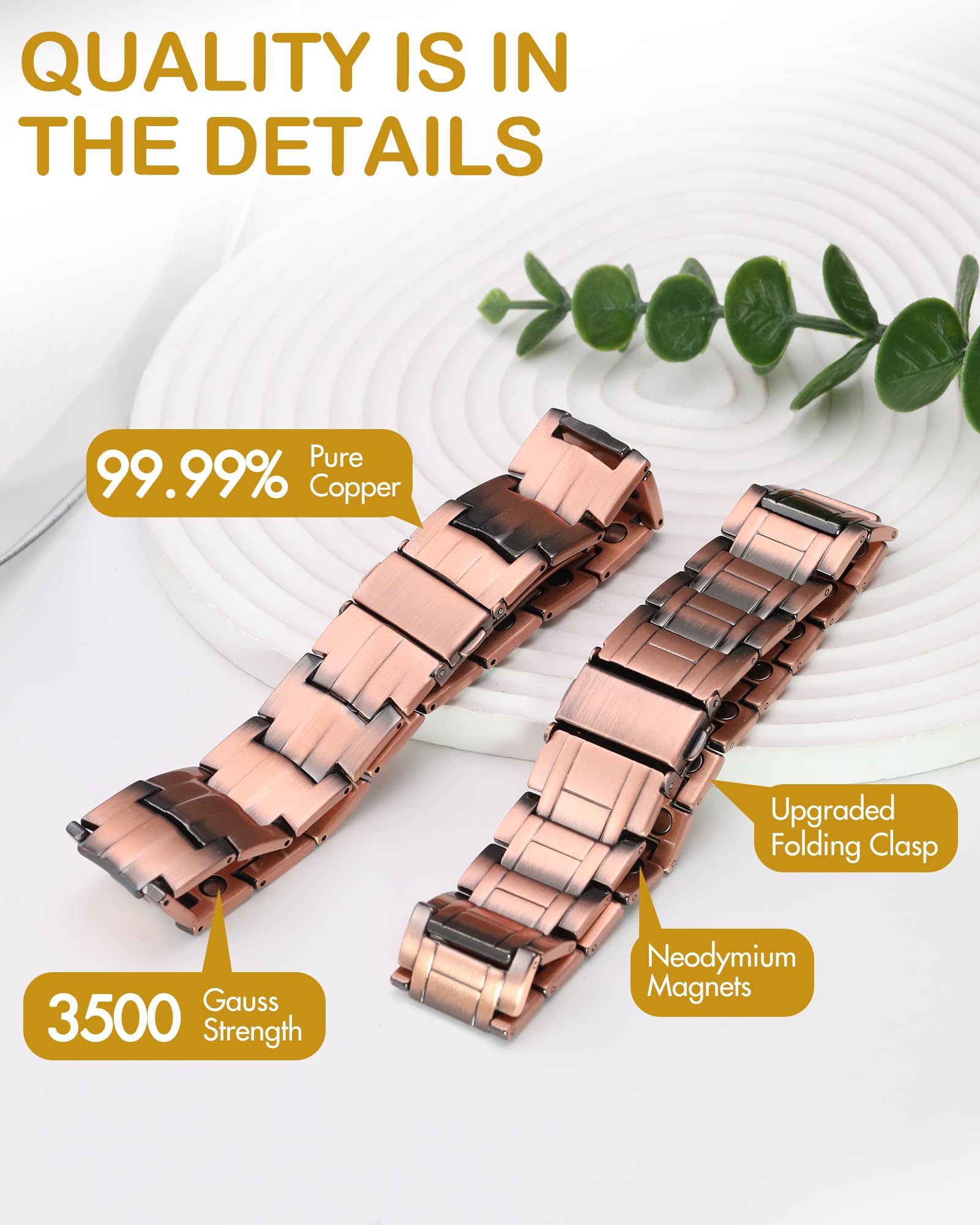 Feraco Copper Bracelet folding clasp ensures secure wear and easy removal.