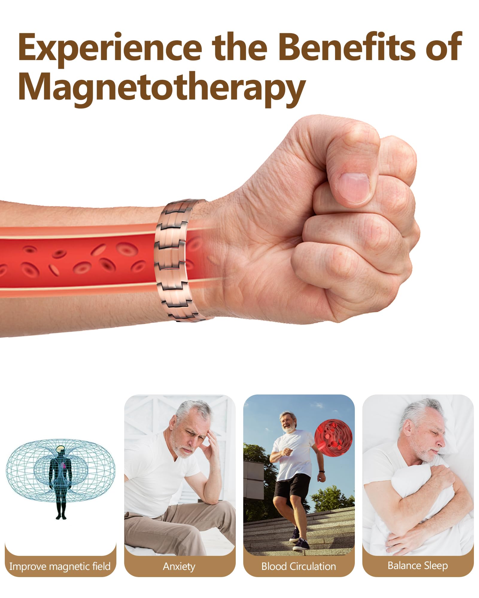Feraco copper bracelet magnets: 48 neodymium magnets for balanced energy design.