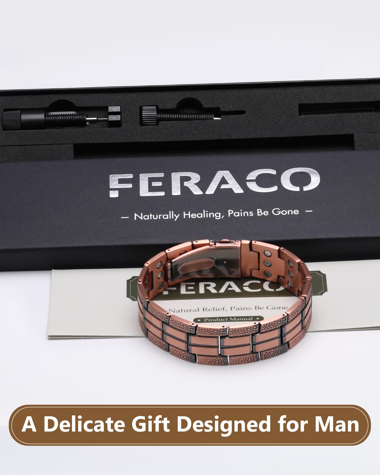 Feraco copper bracelet satin finish resists scratches and oxidation.