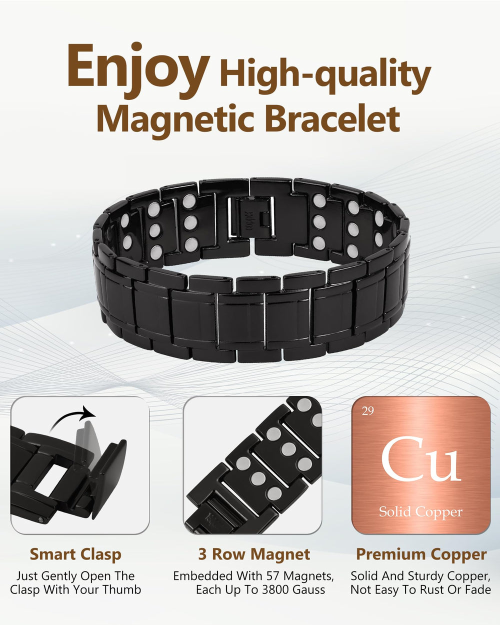 Feraco copper bracelet size guide closeup helps shoppers select the right fit.