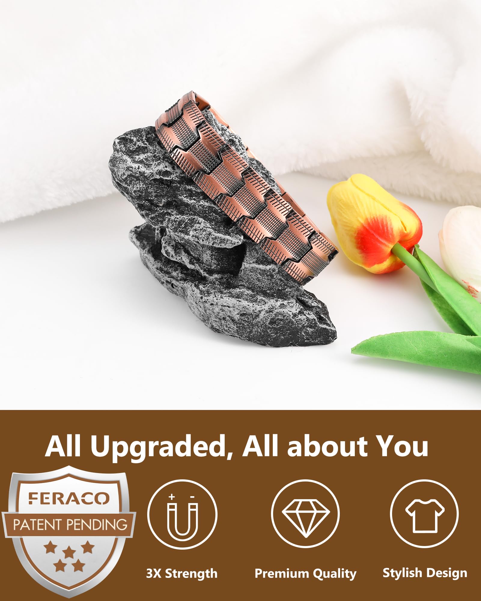 Feraco copper bracelet texture detail with high-purity copper surface