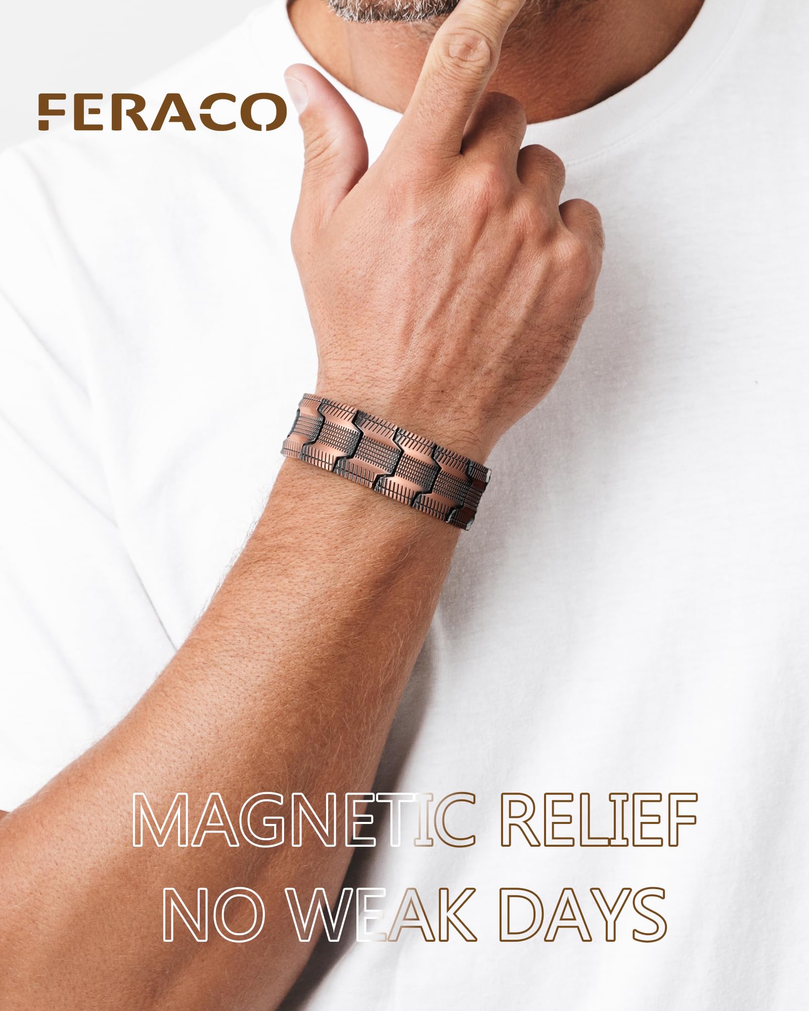 Feraco copper bracelet tyre-carved pattern highlighting unique design
