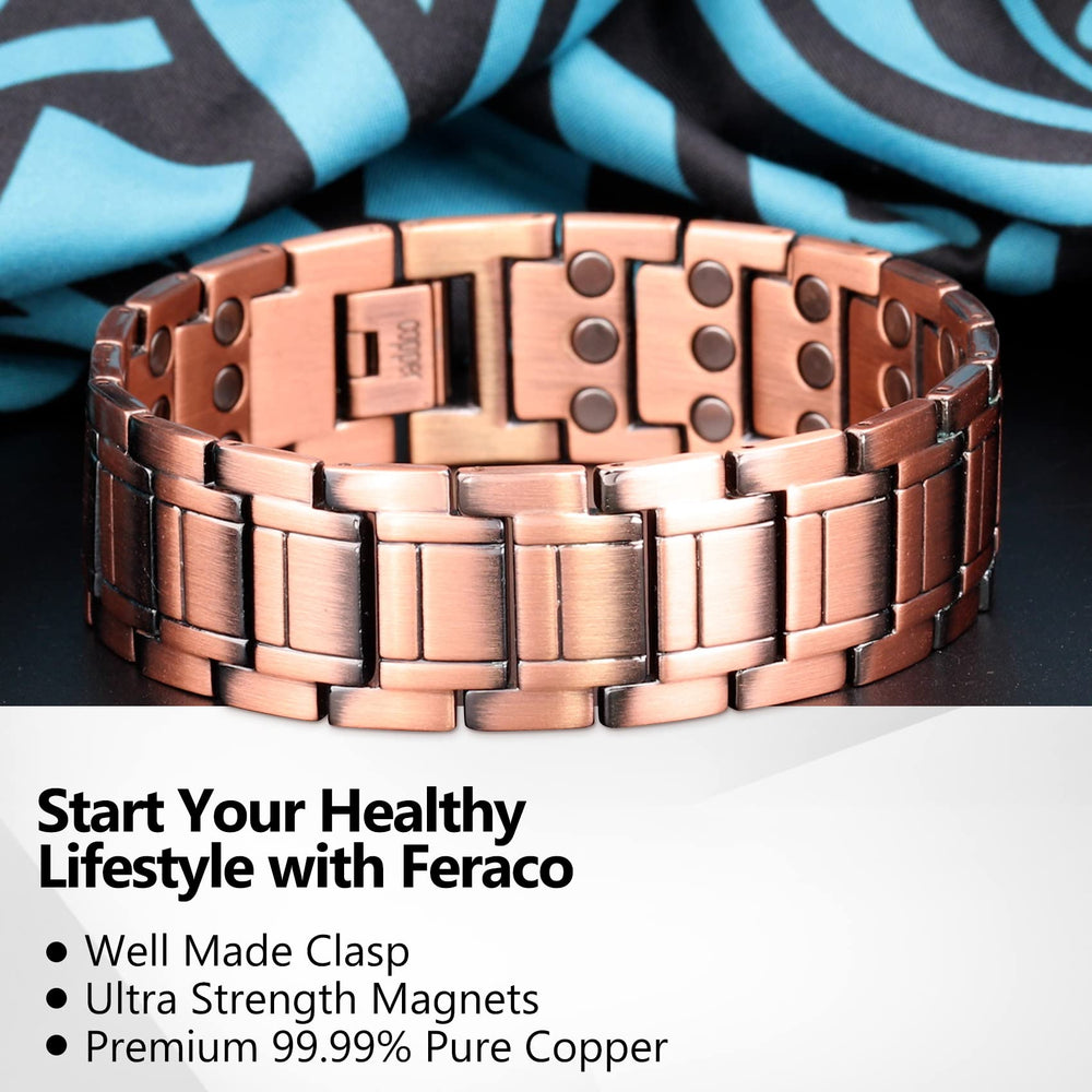 Feraco copper bracelet unboxing shot highlighting premium packaging.