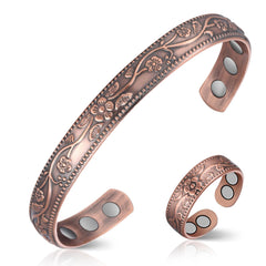 Feraco copper bracelet with vintage flower design for stylish daily wear