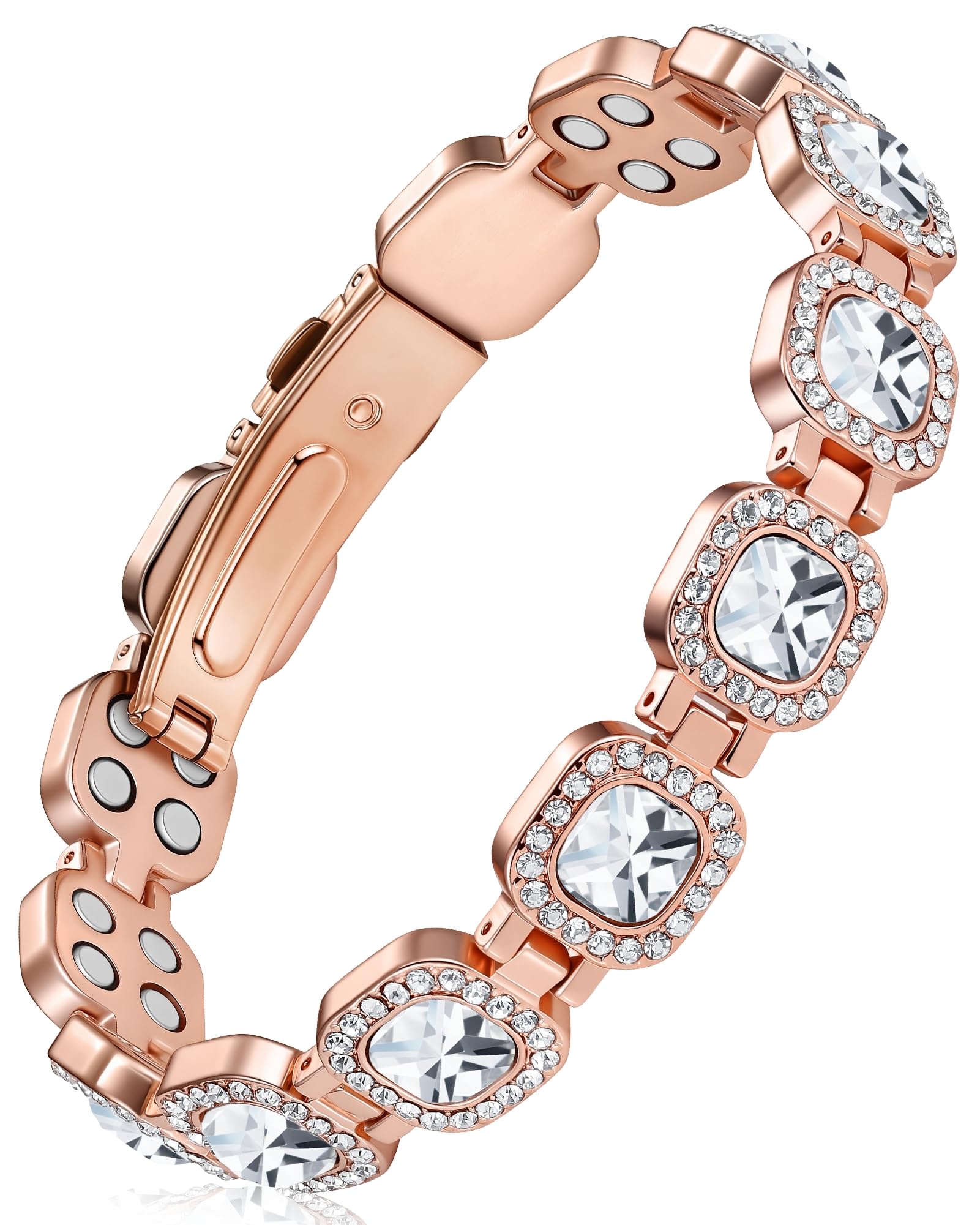 Feraco copper bracelet for women with rose gold finish and magnetic cores for daily elegance.