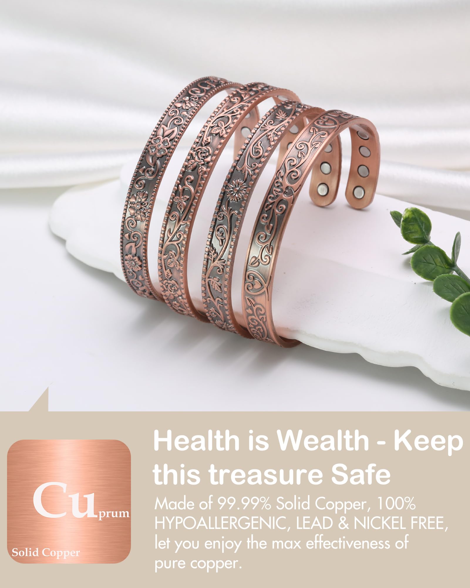 Feraco bracelet with eight neodymium magnets for enhanced magnetic strength